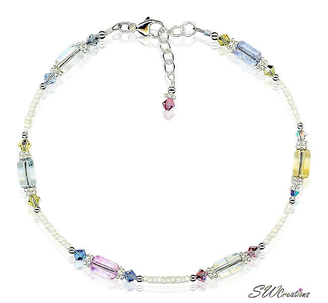 Pastel Quartz Crystal Beaded Anklet - Dainty Adjustable Ankle Bracelet for Women - Boho Chic Jewelry for Beach, Summer & Festival Outfits