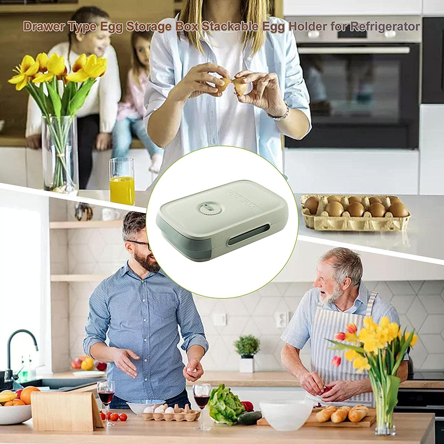 Tgopit 12-Capacity Egg Storage Container with Lid - Stackable Drawer Design Refrigerator Egg Holder for Freshness - Household Food Storage Organizer for Kitchen & Fridge (Green) | Perfect for Farm Fresh Eggs, Meal Prep & Space Saving