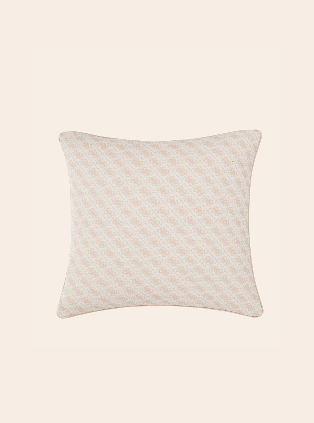 Luxury Beige Jacquard Cushion with Elegant Logo - Perfect for Sofa, Bed & Home Decor