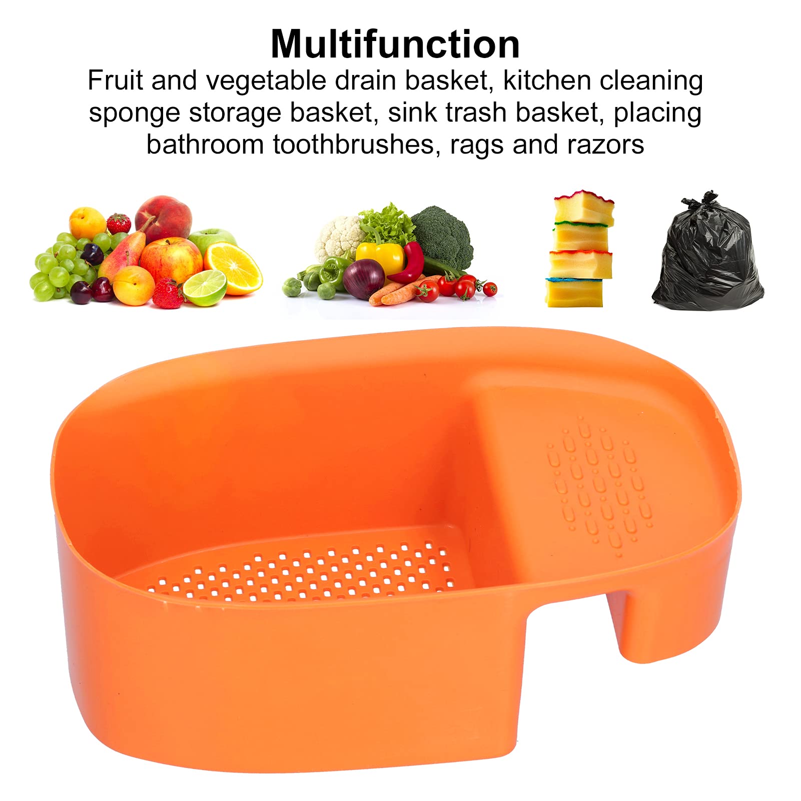 Stainless Steel Sink Drain Rack - 3x8.3 Inch Kitchen Vegetable Fruit Colander & Leftover Filter Basket - Perfect for Washing Produce, Draining Pasta, and Organizing Kitchen Utensils (Orange)