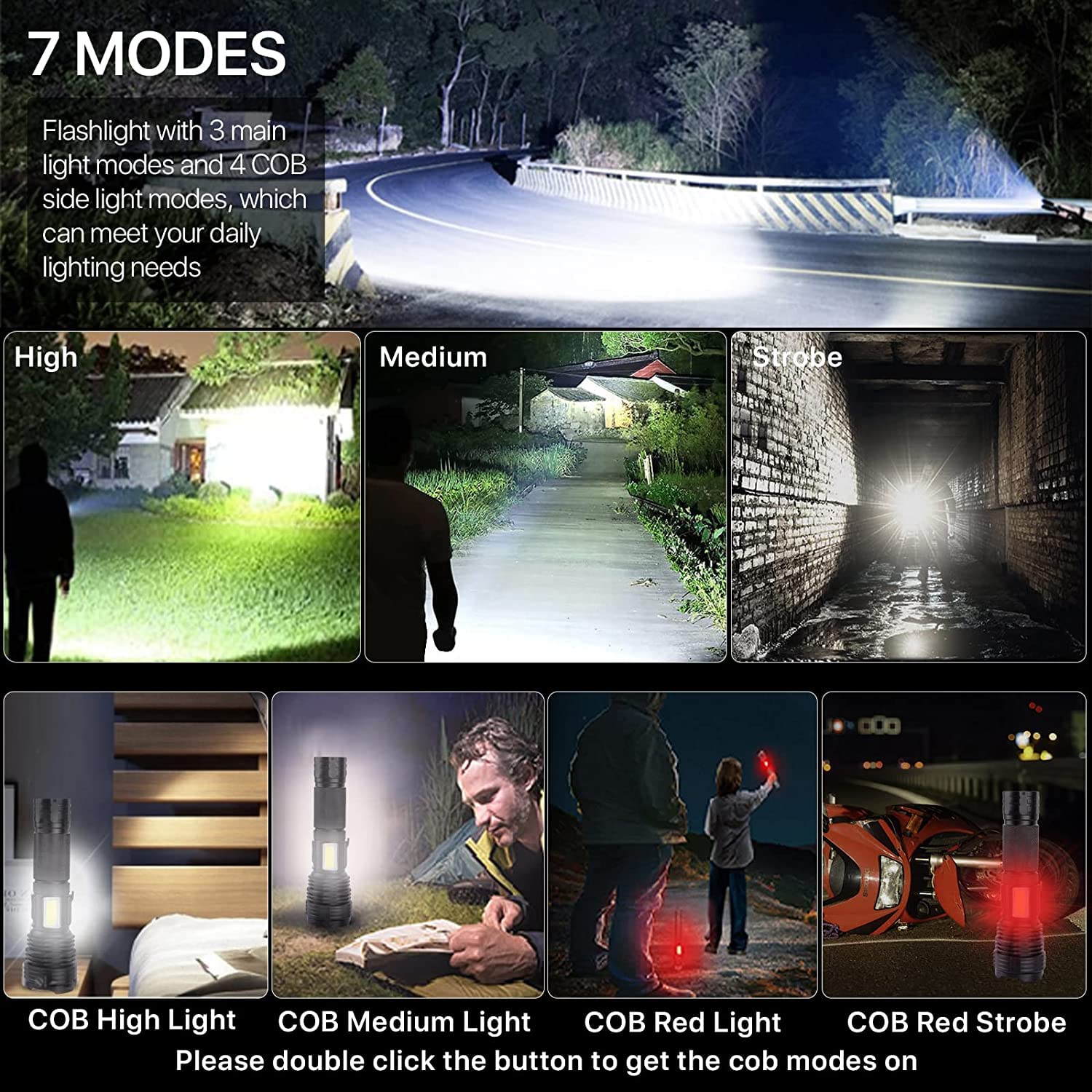 200,000 Lumens Rechargeable LED Flashlight - Super Bright Waterproof Flashlight with 5 Modes & USB Output - High Power Flashlight for Camping, Hiking, Emergency, Outdoor Adventures & Power Outages