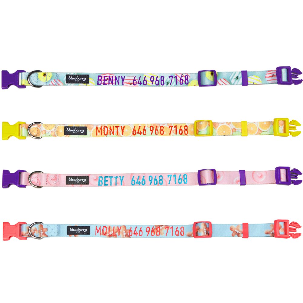 Custom Embroidered Blueberry Pet Donut Dog Collar - Adjustable Large Size with Personalized Pet Name & Phone Number | Durable & Stylish Collar for Big Dogs, Perfect for Walks, Training & Gifts