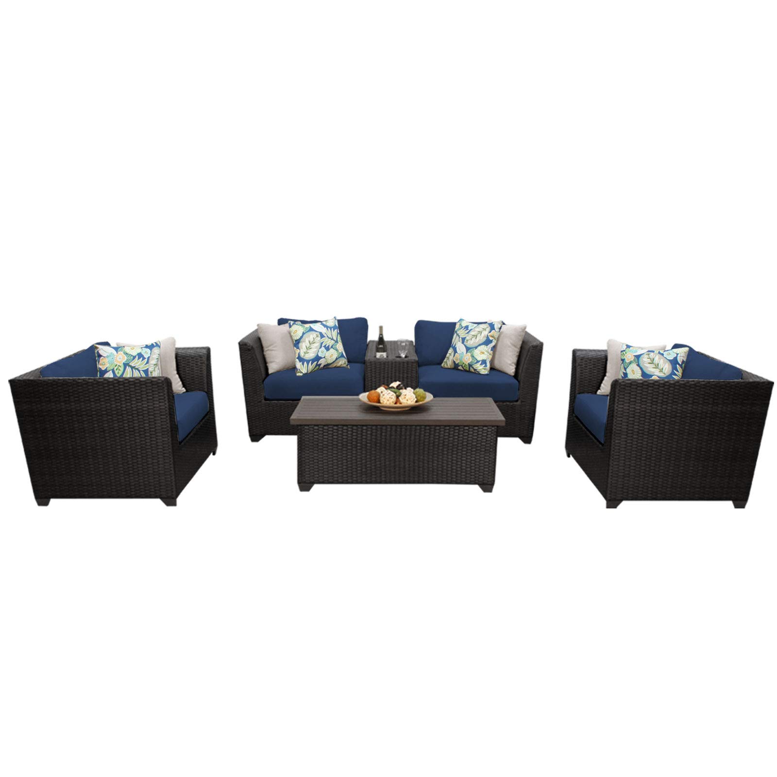 TK Classics BARBADOS-06d-NAVY 6-Piece Outdoor Wicker Patio Furniture Set in Navy Blue - Perfect for Backyard, Poolside, or Garden Relaxation