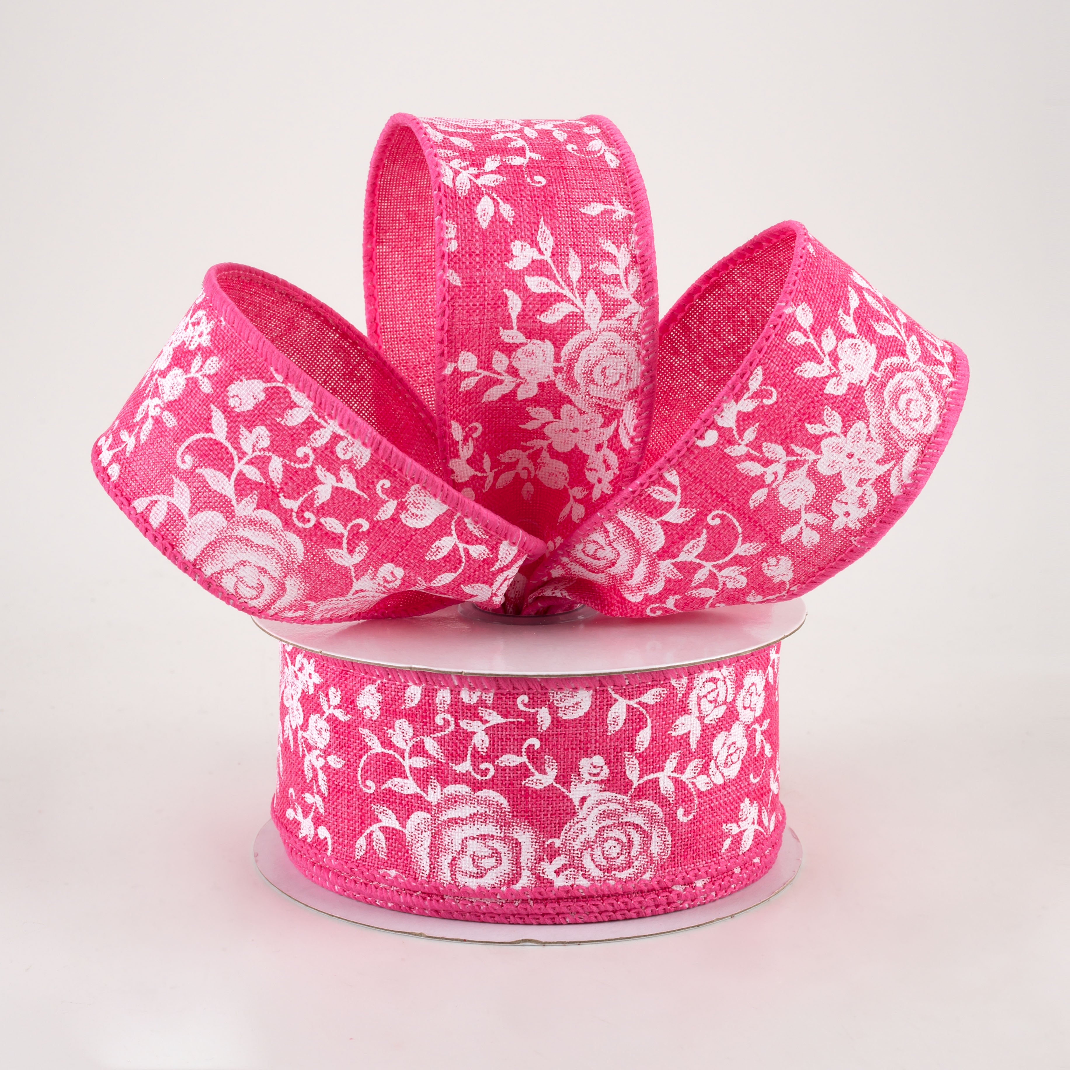 1.5 Inch Mini Roses Ribbon - Hot Pink (10 Yards) for Gift Wrapping, DIY Crafts, Wedding Decorations, and Hair Accessories