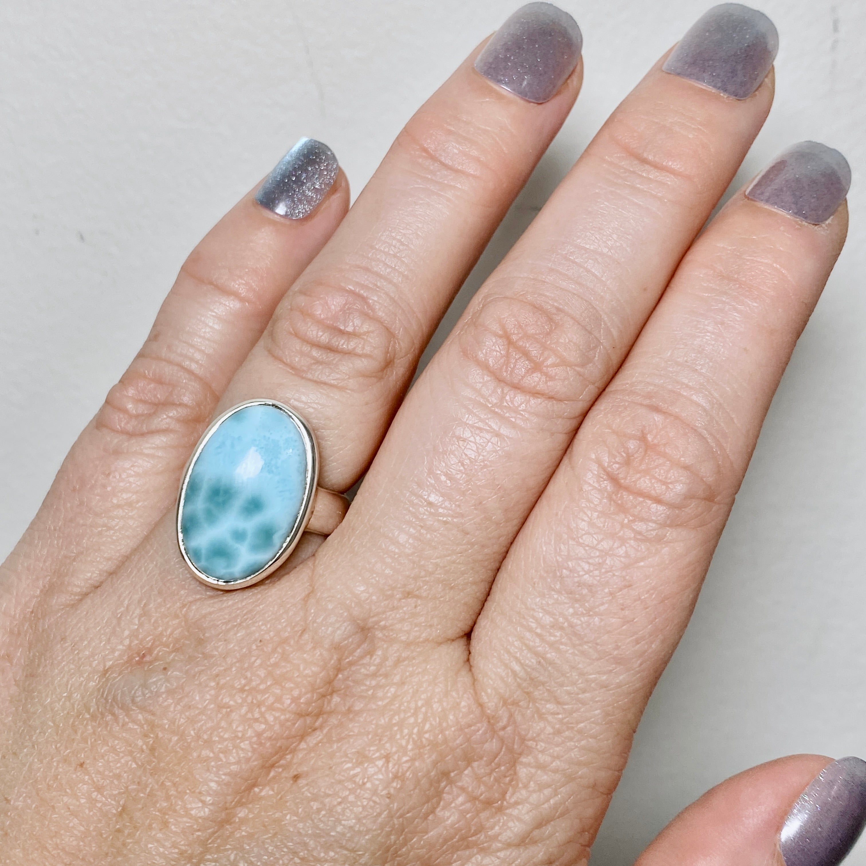 Larimar Oval Cabochon Ring - Size 5 - Handmade Sterling Silver Jewelry - Perfect for Gifts, Weddings & Everyday Wear
