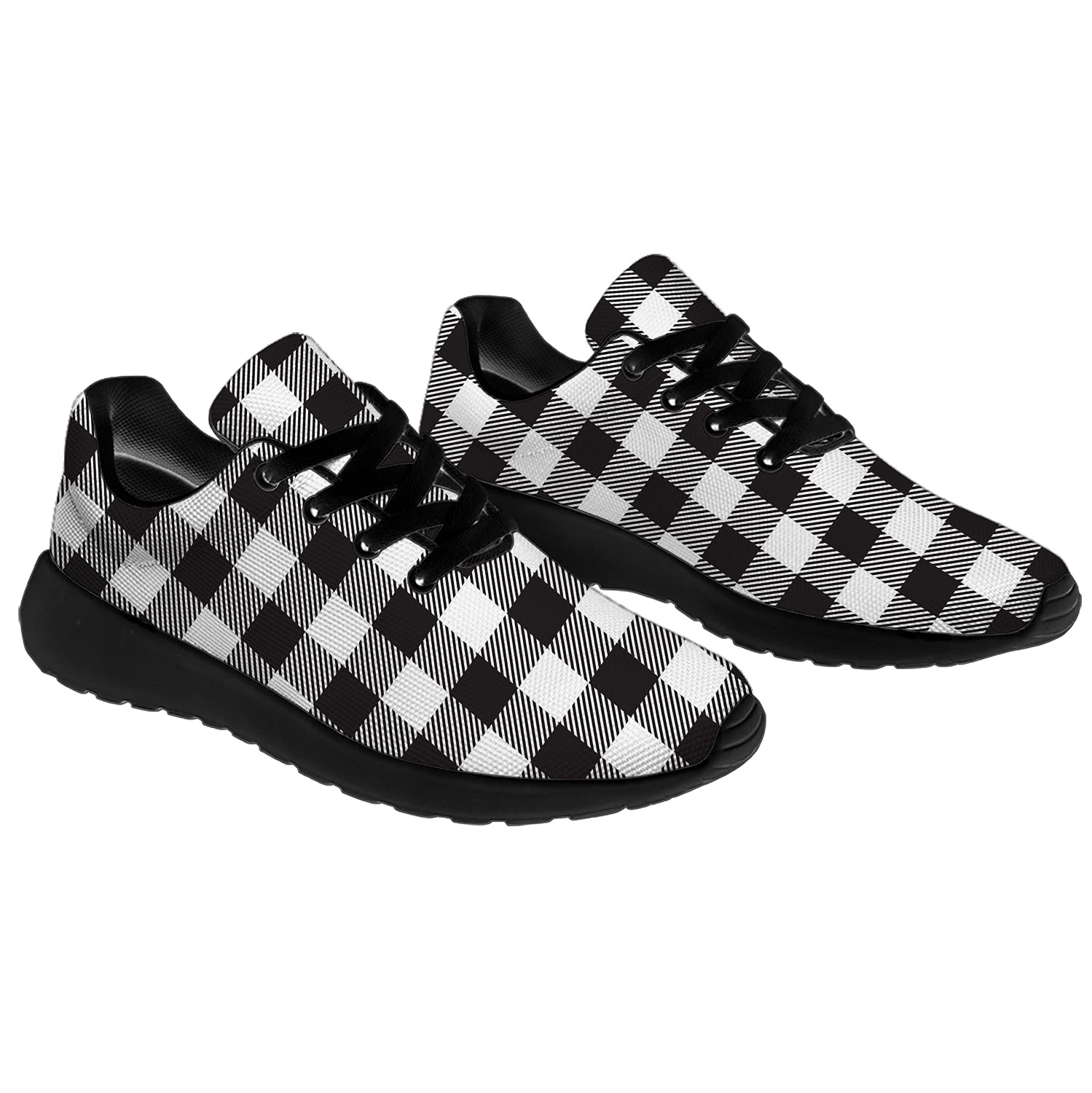 Men's & Women's Plaid Running Shoes - Buffalo White Black Tartan Check Sneakers for Walking, Tennis & Casual Wear - Size 12 Men/15 Women - Perfect Gift for Him & Her - Scottish Tartan Style for Workouts, Jogging & Everyday Fashion