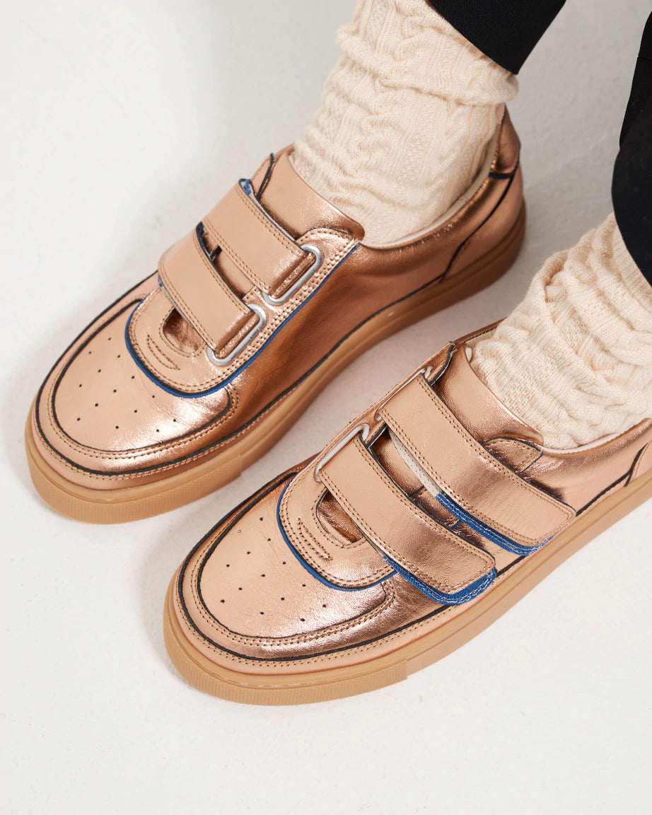 Journey 4.0 Velcro Sneakers for Women - Lightweight Walking Shoes with Metallic Apricot Finish | Perfect for Gym, Running, and Casual Wear