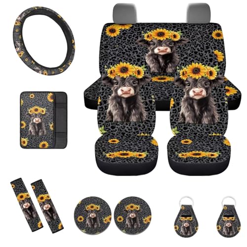 Black Leopard Sunflowers Highland Cow
