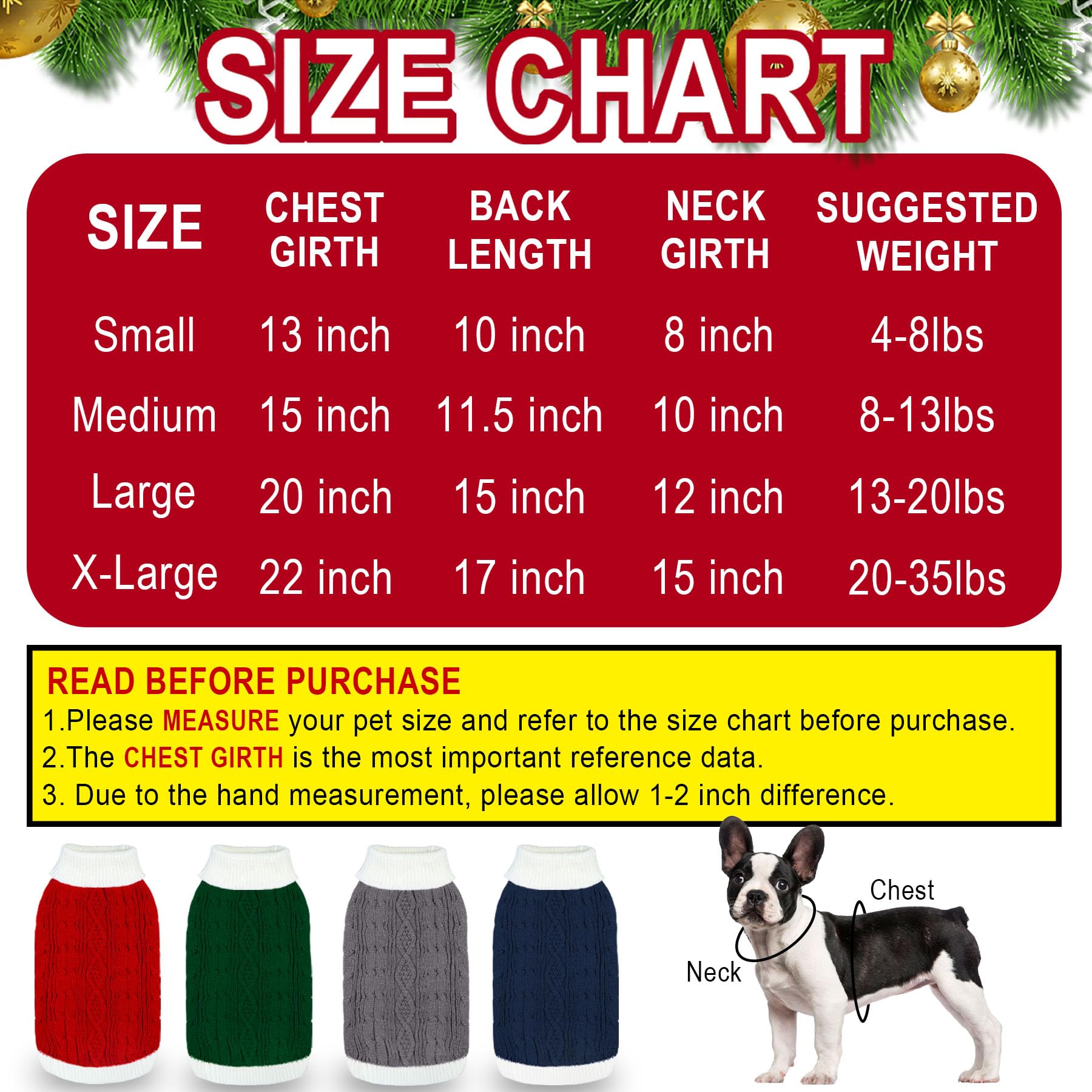 Christmas Dog Sweater - Knitted Turtleneck Winter Dog Clothes for Small, Medium & Large Dogs | Warm Holiday Pet Outfit in Red | Perfect for Christmas Photos & Winter Walks