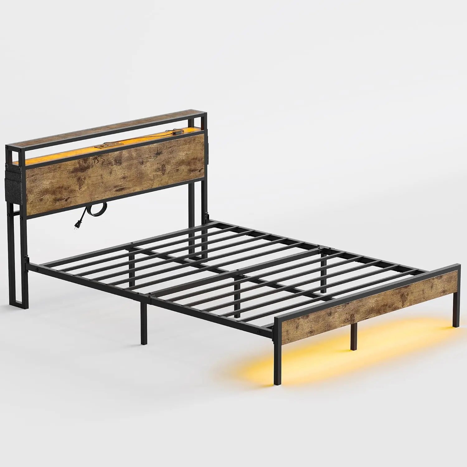 Bestier Queen Size LED Bed Frame with Headboard and Storage - Modern Platform Bed with USB Ports & Underbed Storage - Perfect for Bedroom, Dorm, Apartment & Small Spaces