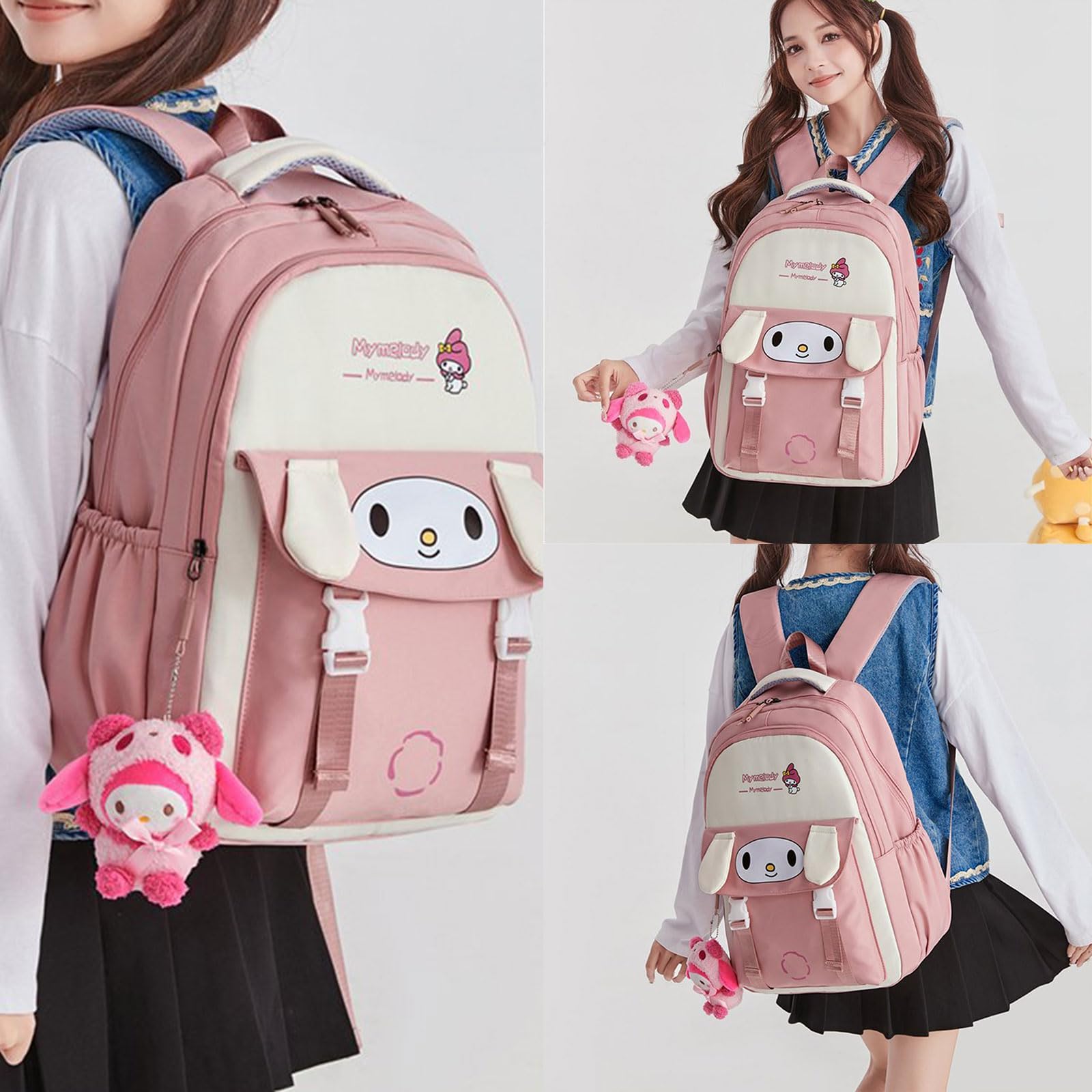2pcs Stylish Women's Backpack - 18 Inch Large Capacity Aesthetic Casual Daypack for Travel, School & Work - Cute Pink Daypack with Plush Pendant | Perfect for College, Commuting & Weekend Getaways