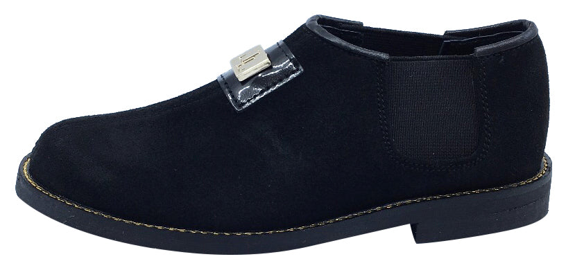 Luccini Maggie 2 Boys & Girls Black Suede Leather Slip-On Dress Shoes - Perfect for School, Weddings & Formal Occasions