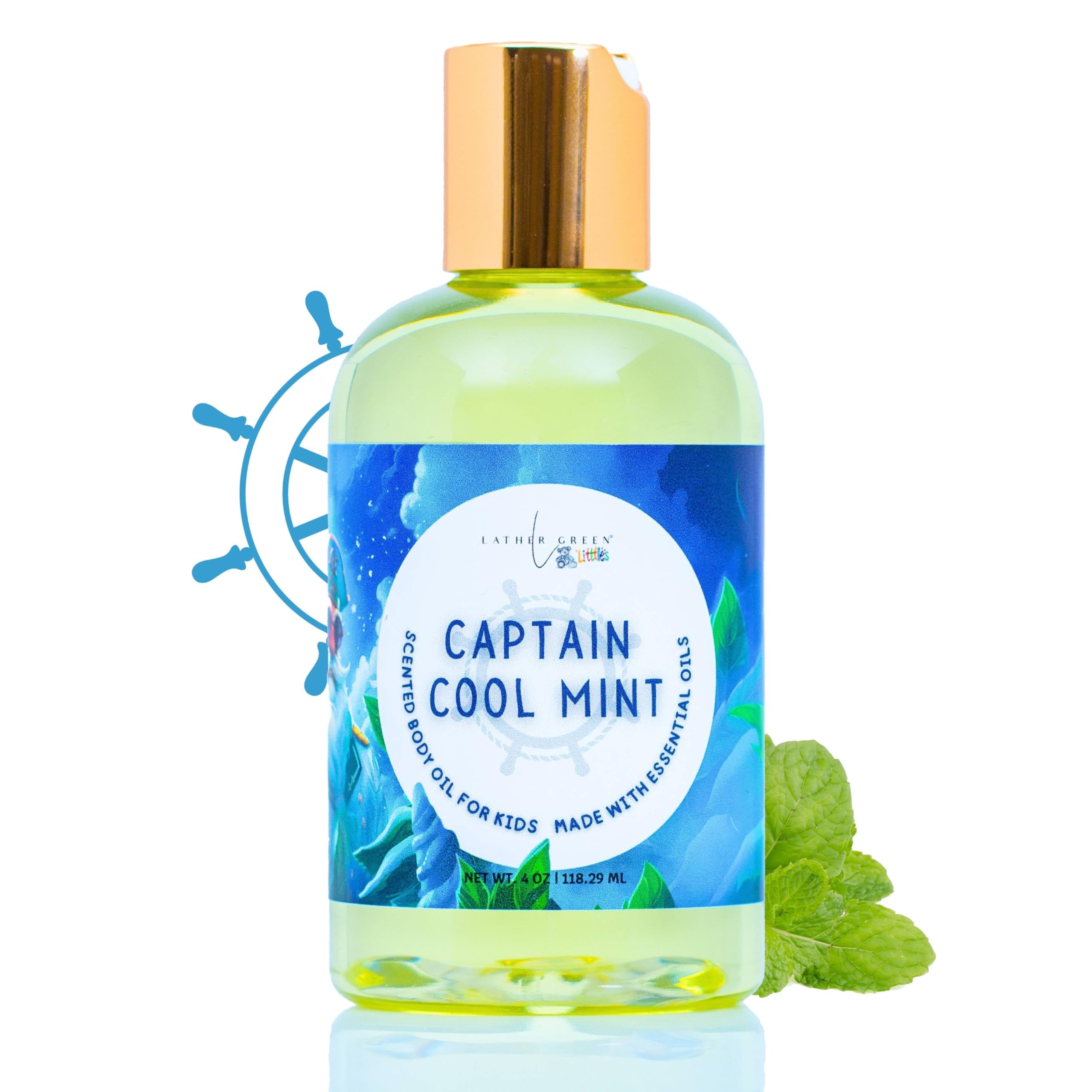 Captain Cool Mint Kids Body Oil - 4 oz | Soothing & Hydrating Moisturizer for Children's Sensitive Skin | Perfect for After Bath, Massage & Dry Skin Care