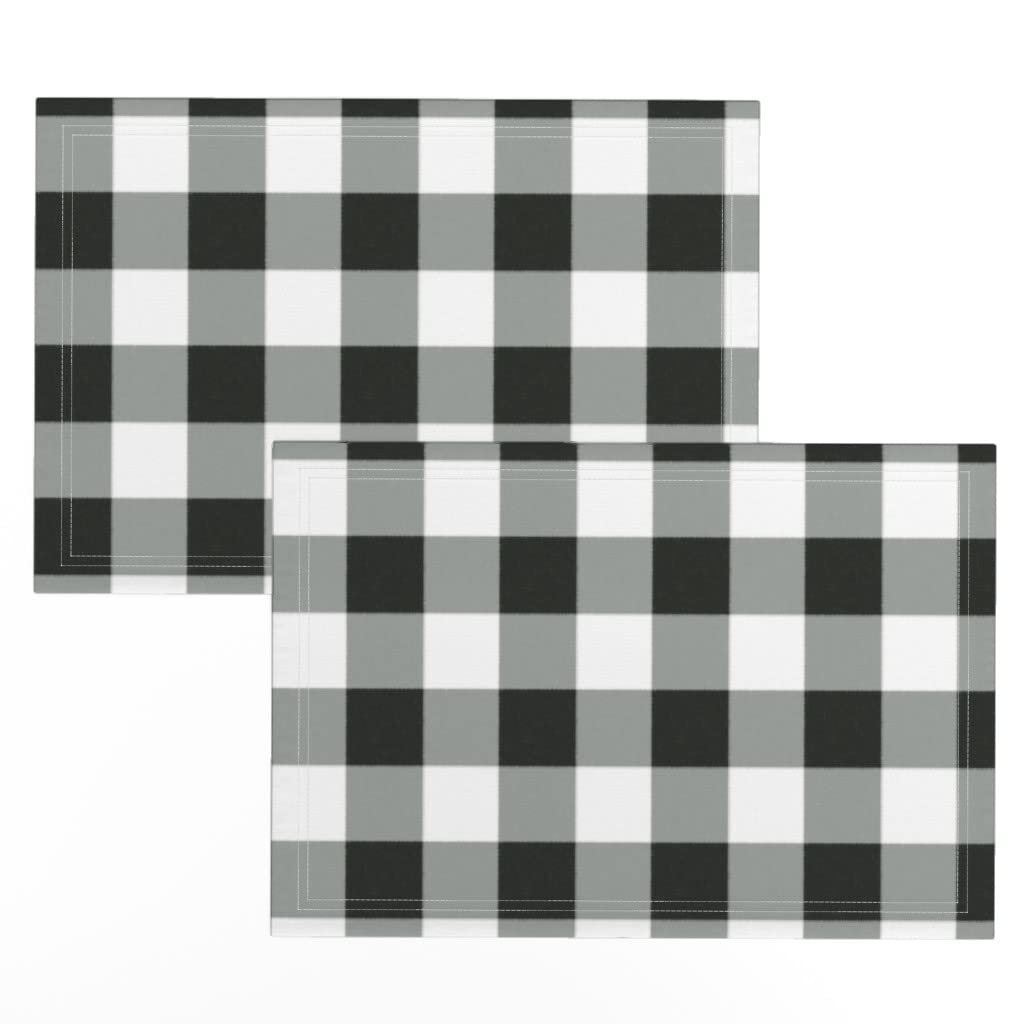Premium Linen Cotton Canvas Placemats Set of 2 - Buffalo Check Black Plaid Country Style Table Mats for Dining Room, Kitchen Decor, and Farmhouse Style Home Accessories