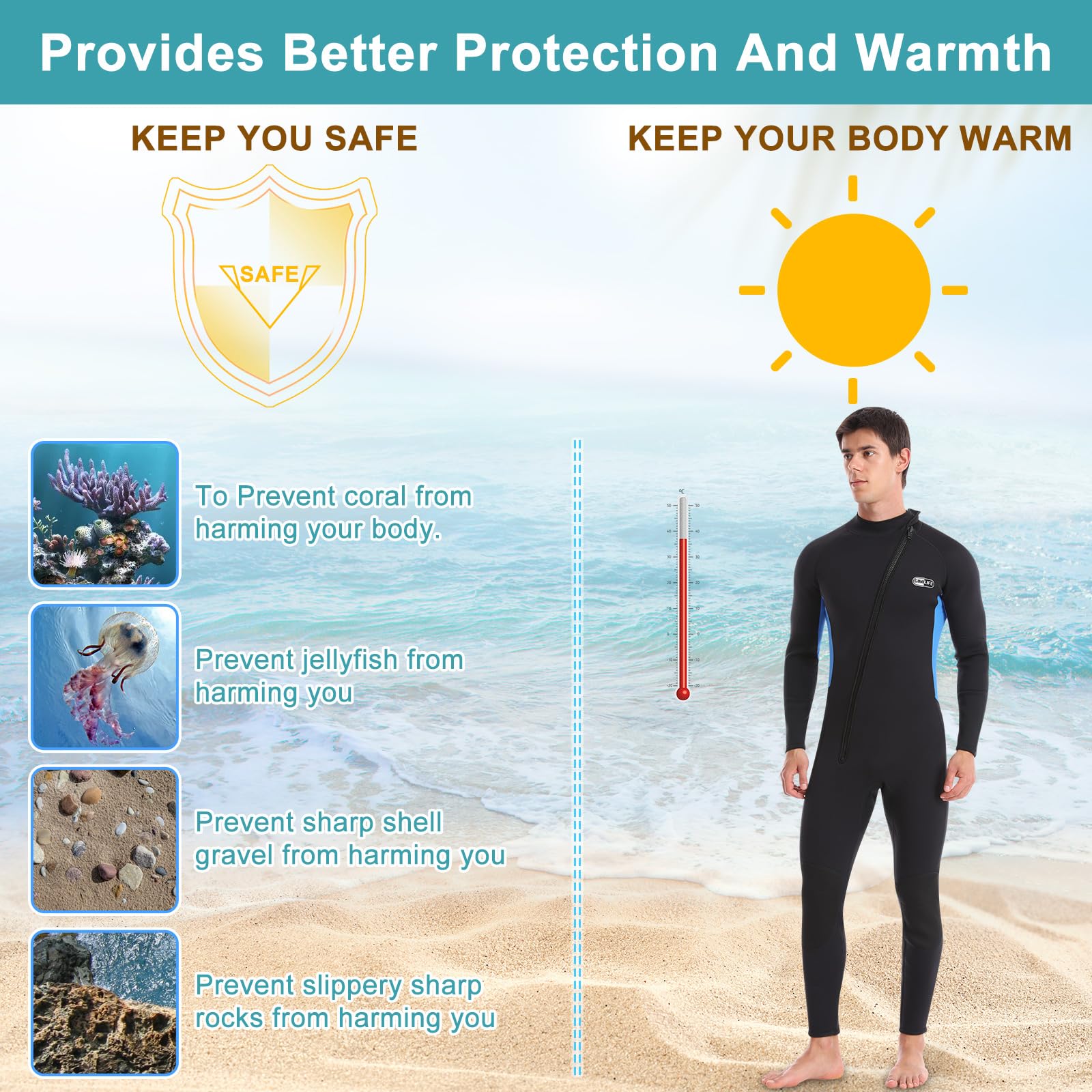 **3mm Neoprene Wetsuit for Men - Full Body Long Sleeve Scuba Diving Suit with Front/Back Zip - Ideal for Snorkeling, Swimming, Surfing & Kayaking - Perfect for Ocean Adventures & Water Sports**