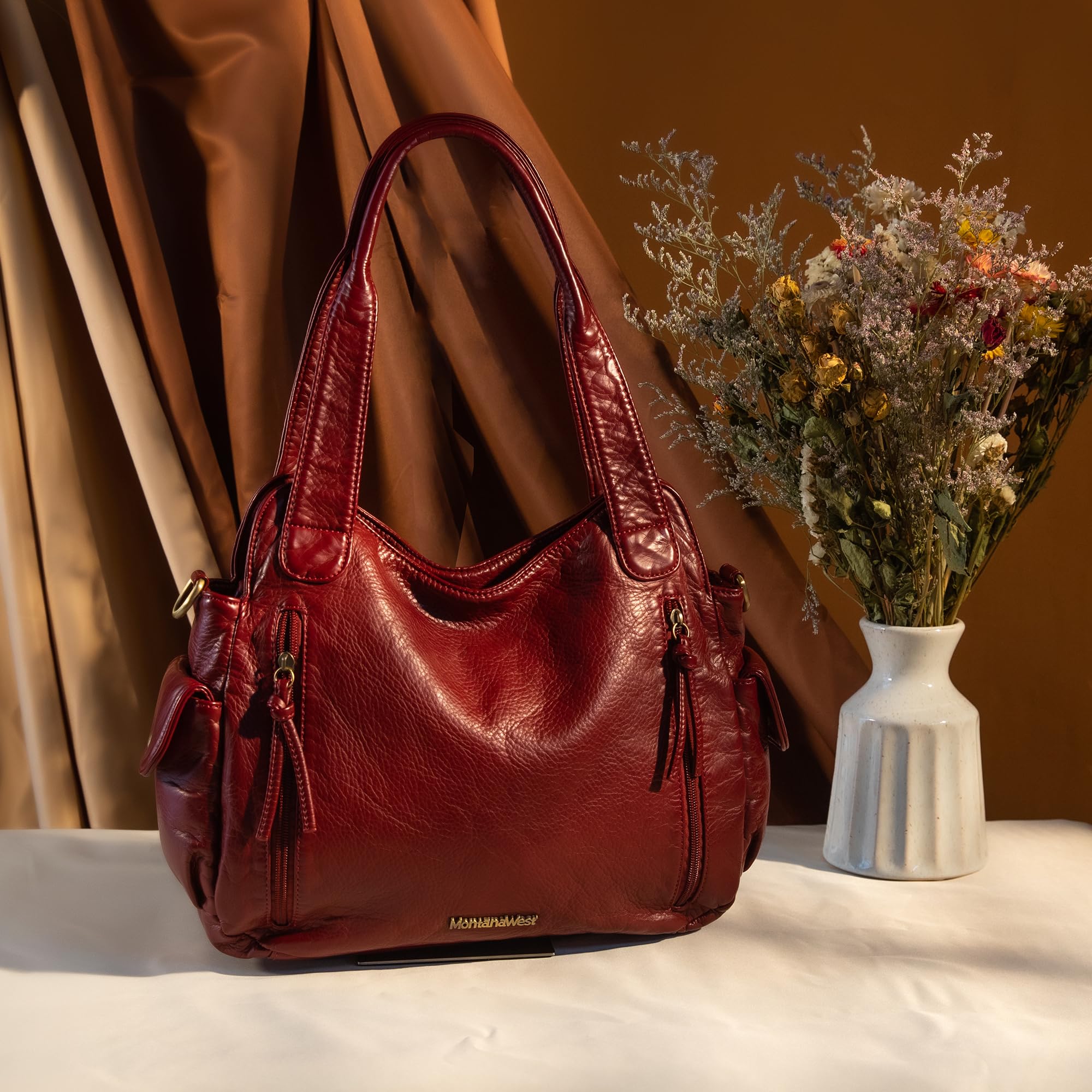Montana West Genuine Washed Leather Hobo Bag for Women - Large Roomy Shoulder & Crossbody Handbag - Perfect for Work, Travel & Everyday Use