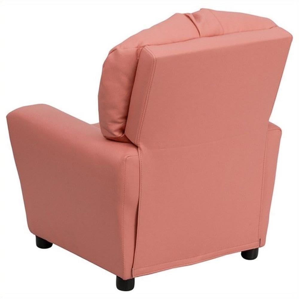 BOWERY HILL Pink Kids Recliner Chair with Cup Holder - Perfect for Playroom, Bedroom & Movie Nights | Soft Plush Fabric for Comfortable Lounging