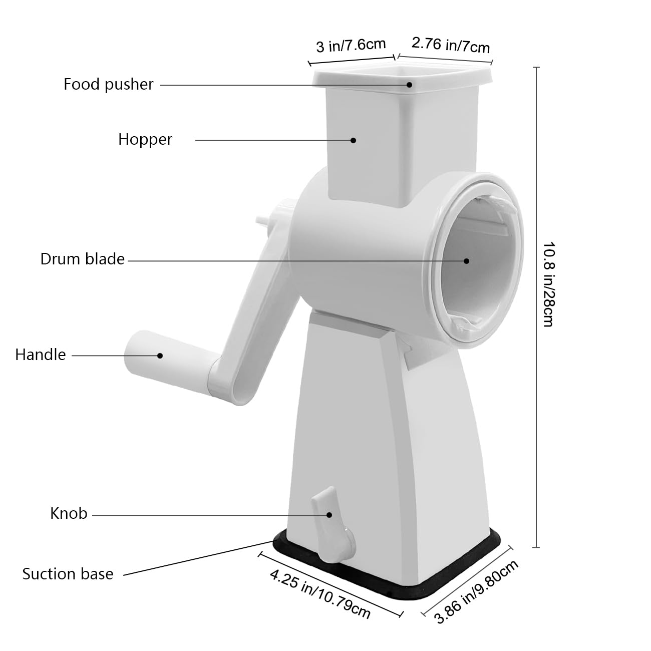 3-in-1 Manual Rotary Cheese Grater with Stainless Steel Blades & Non-Slip Suction Base - Perfect for Grating Cheese, Nuts, Vegetables & Chocolate - Ideal for Kitchen, Camping & Food Prep