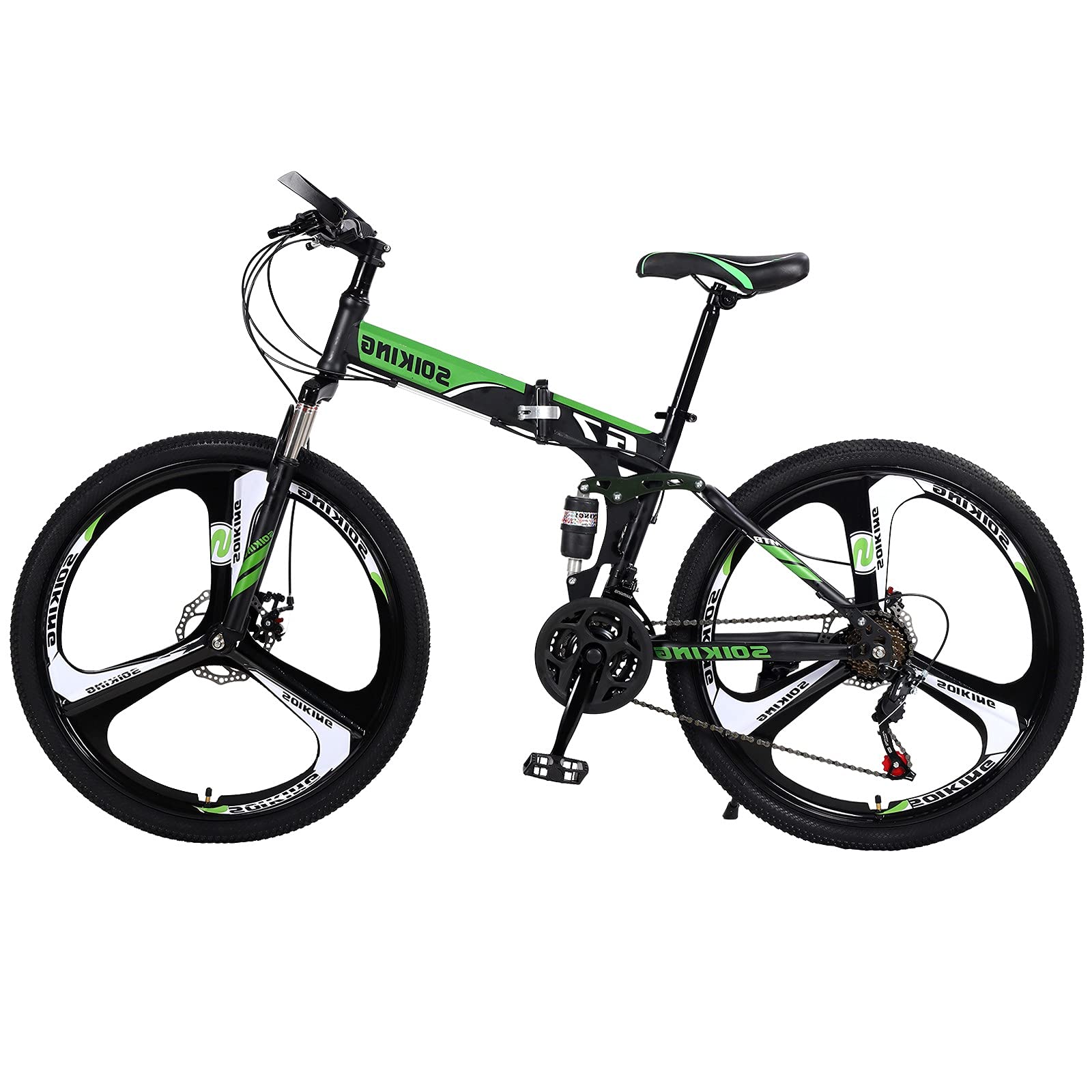 PUTEARDAT 26 Inch Folding Mountain Bike for Adults - 21 Speed Full Suspension, Non-Slip Cycling with Accessories - Perfect for Commuting, Trail Riding & Outdoor Adventures