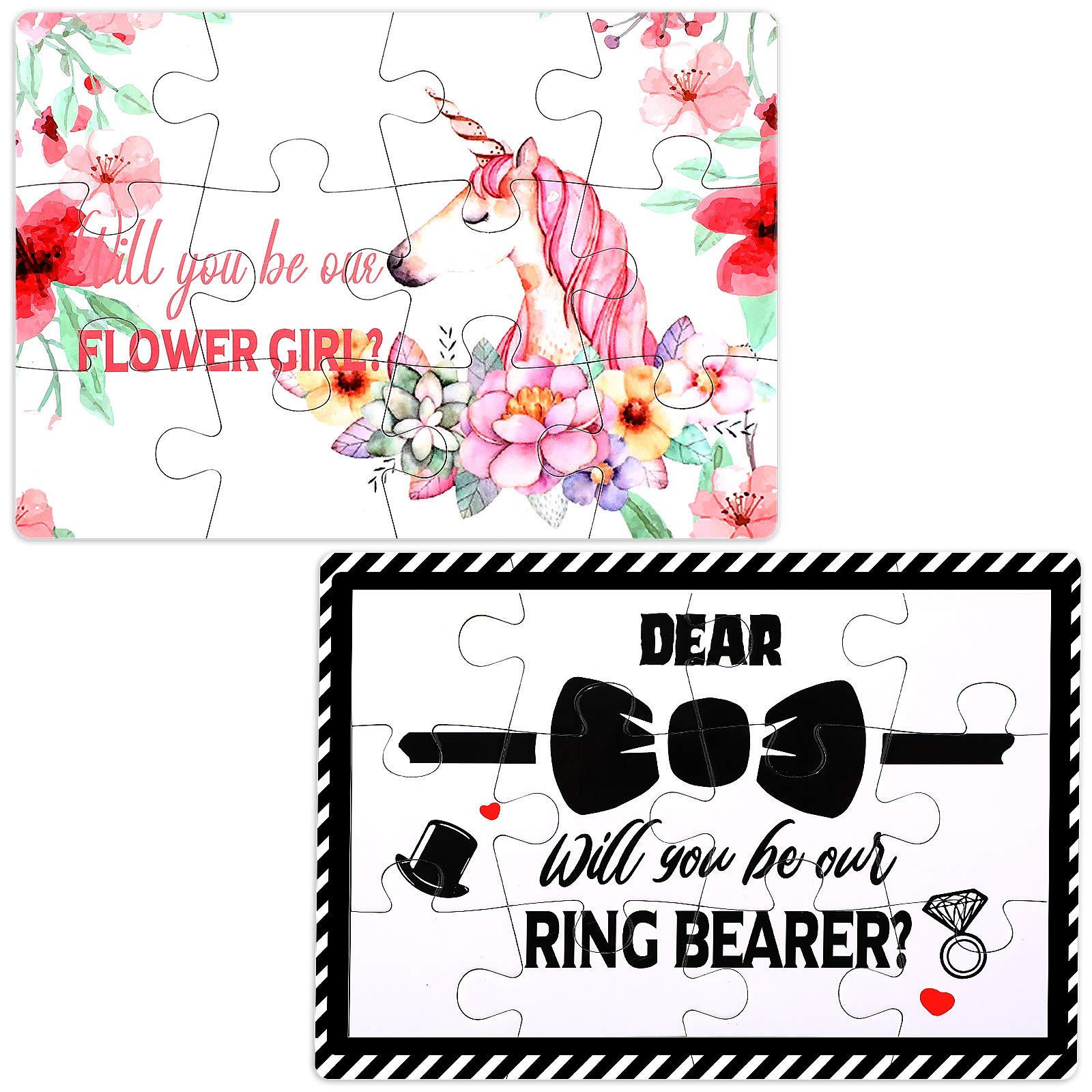 Chivao 2-Piece Wedding Proposal Puzzle Invitation Set - Unicorn Ring Bearer & Flower Girl Puzzle Decorations for Wedding Ceremonies (Classic Style) - Perfect for Bridal Showers, Engagement Parties & Wedding Receptions