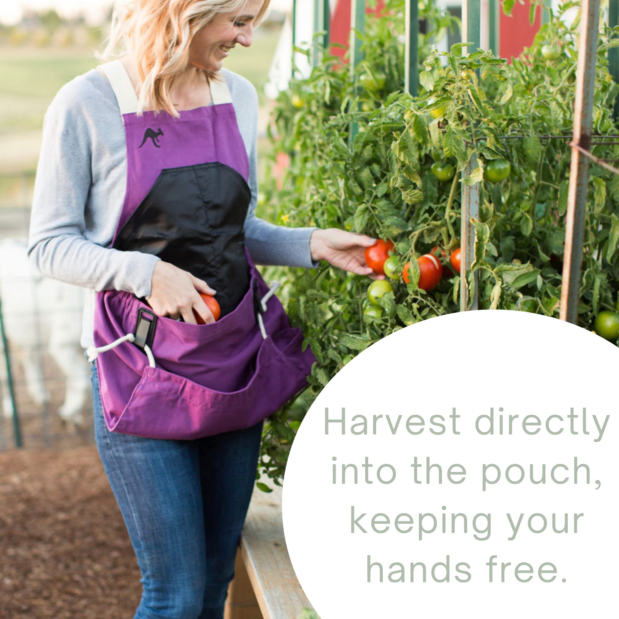 Roo Gardening Apron with Large Pockets - Adjustable Water-Resistant Washable Cotton Canvas - Perfect for Harvesting Vegetables, Picking Fruits & Outdoor Gardening Activities