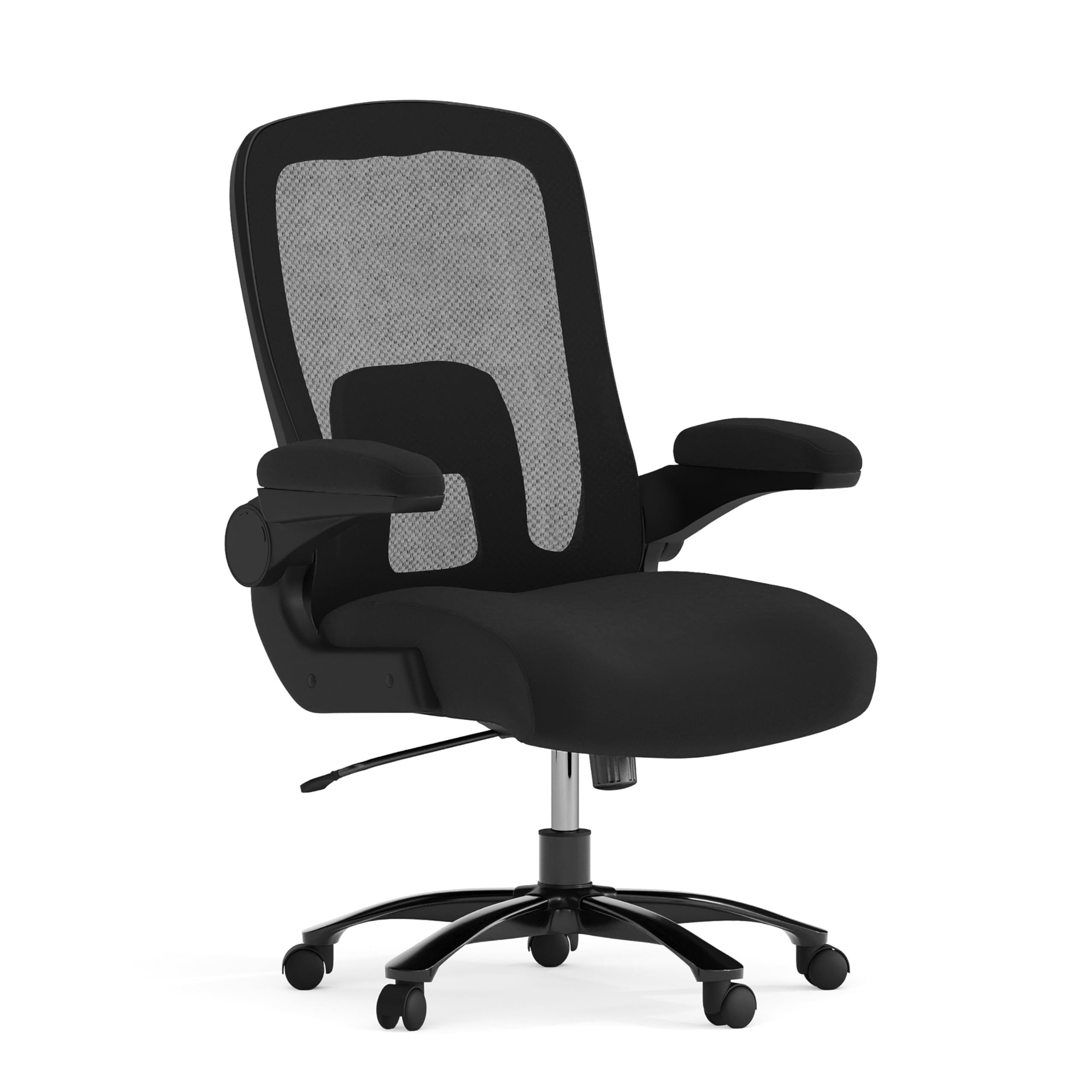 Flash Furniture Big & Tall Ergonomic Mesh Office & Gaming Chair with Lumbar Support, Adjustable Height & Flip-Up Armrests - Black - Perfect for Long Work Hours & Intense Gaming Sessions