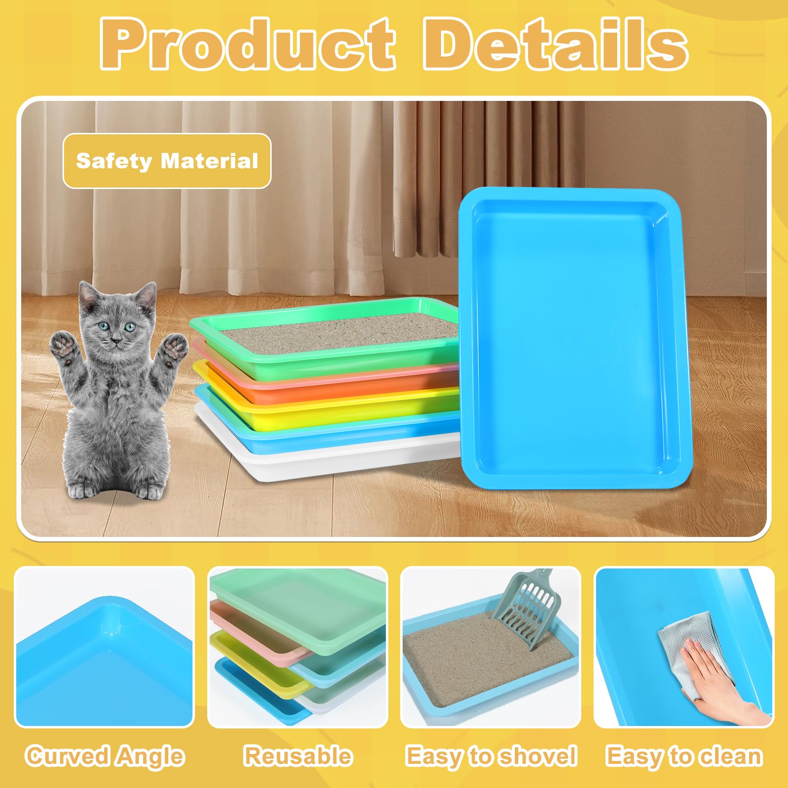 6-Piece Low-Entry Kitten Litter Box Set with Scooper - Portable Shallow Litter Pan for Small Cats, Kittens, Hamsters & Rabbits - Travel-Friendly Pet Toilet (6 Color Options) - Perfect for Home, Travel & Small Space Living