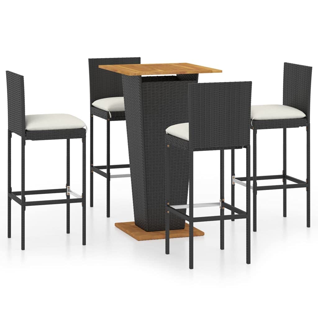 vidaXL 5-Piece Patio Bar Set with Cushions - Black Poly Rattan Outdoor Dining Furniture for Garden, Balcony, Backyard & Terrace | Perfect for Entertaining, Relaxing & Al Fresco Dining