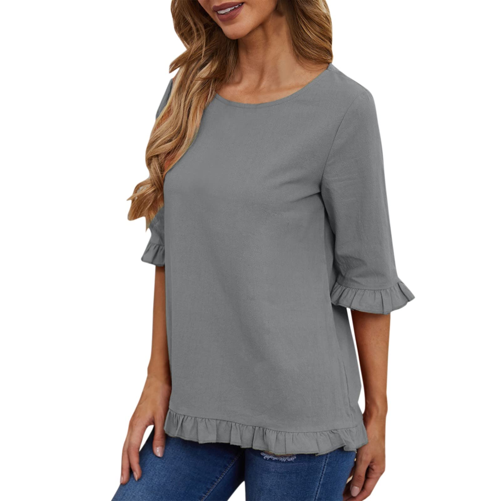Women's Casual Short Sleeve Blouse - Round Neck Ruffle Trim Summer Top for Women | Perfect for Office Wear, Date Nights & Summer Outfits