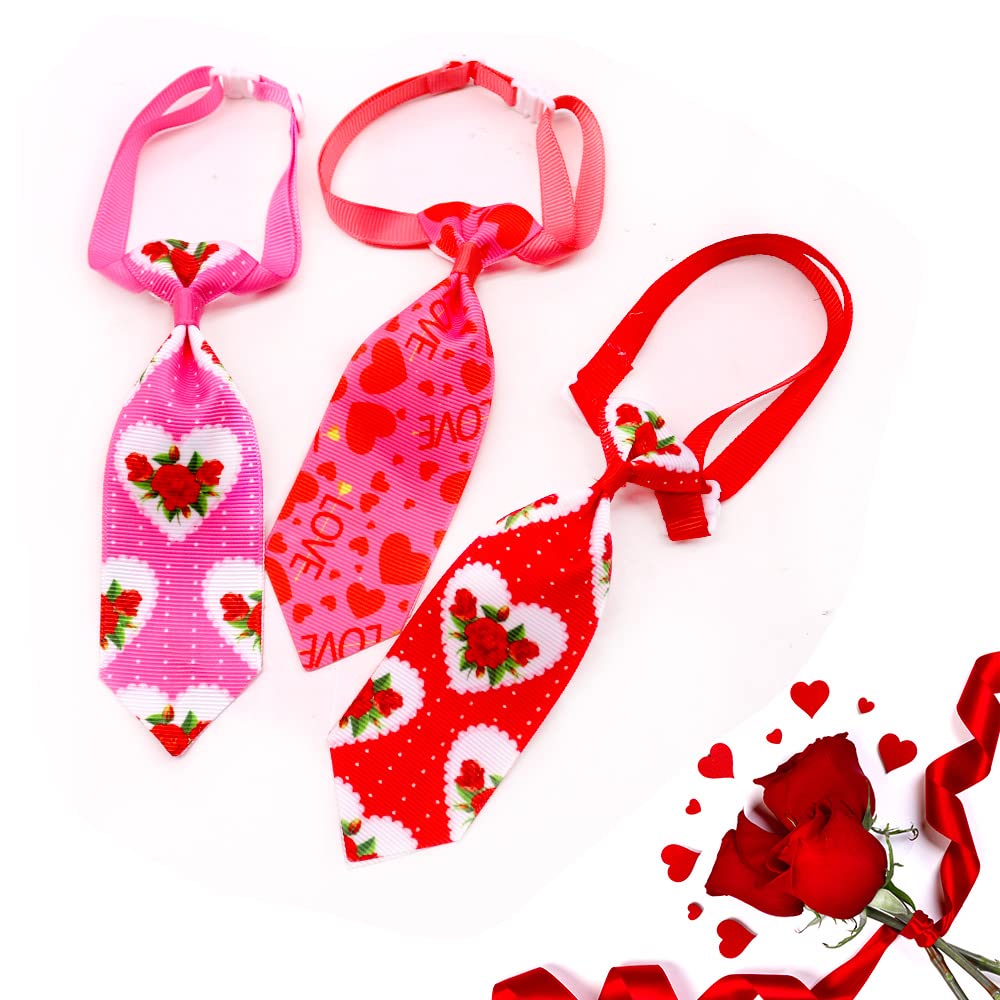 18pcs Valentine's Day Dog Neck Ties - Bulk Adjustable Pink & Red Small Dog Collar Ties with Rose Kiss Pattern | Cute Pet Grooming Accessories for Holidays, Parties & Photo Shoots