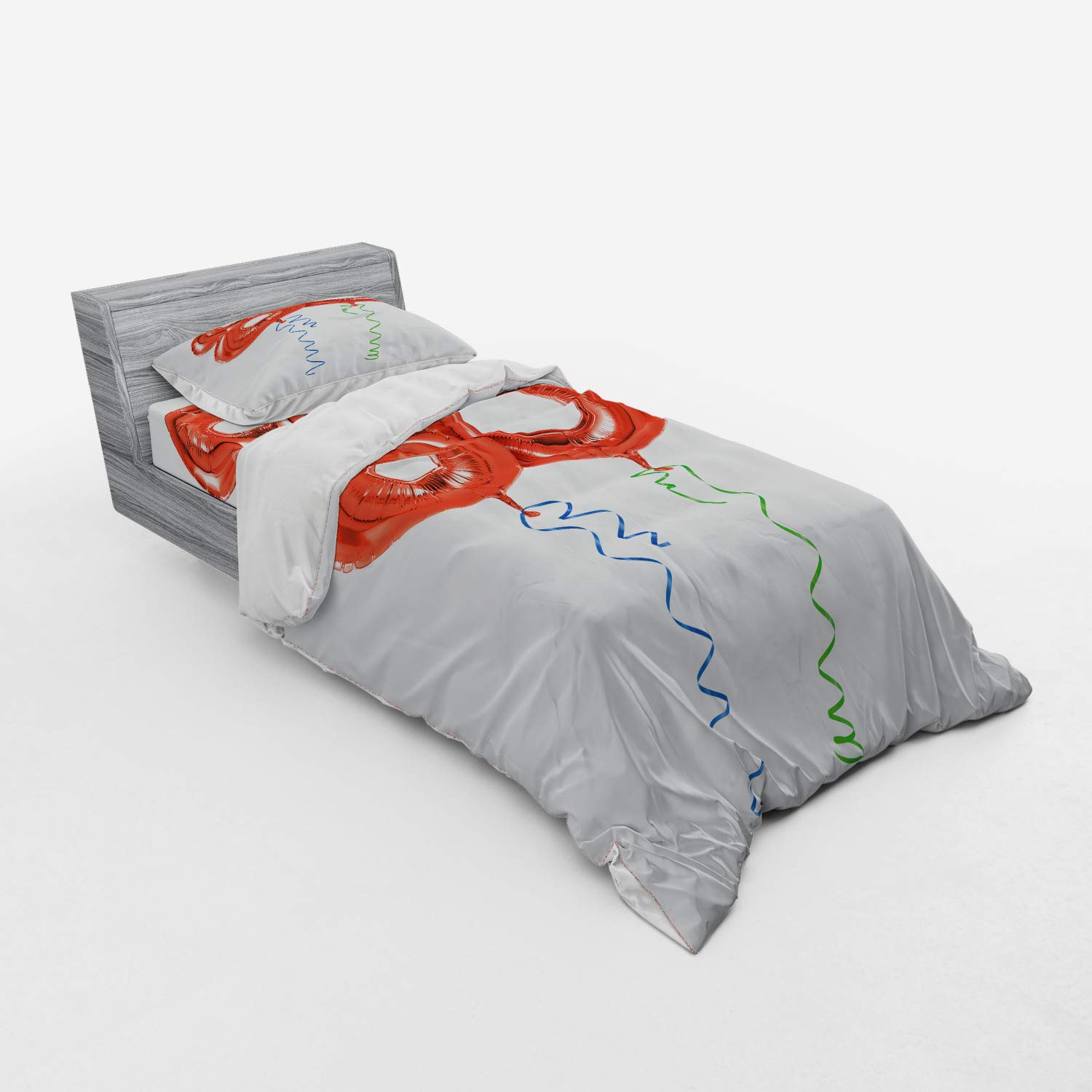 Ambesonne 80th Birthday Duvet Cover Set - 3 Piece Twin Size Bedding with Sham & Fitted Sheet, Vibrant Balloon & Swirl Print in Red Green Blue - Perfect for Grandparent Birthday Parties & Themed Bedroom Decor