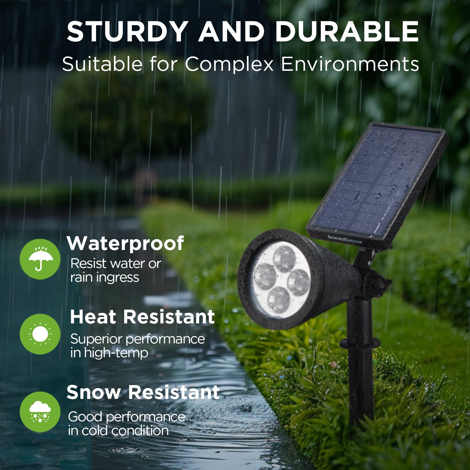 InnoGear 4-Pack Solar Lights Outdoor Waterproof - Solar Powered Garden Lights for Yard, Pathway, Landscape, Wall & Spotlight - Auto On/Off, Weather Resistant (White) - Perfect for Patio, Driveway, Walkway & Backyard Lighting