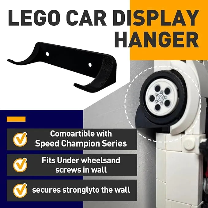 LEGO Speed Champions Series Wall Mount Display Hook - Perfect for Showcasing & Organizing LEGO Race Cars in Bedroom, Office, or Playroom