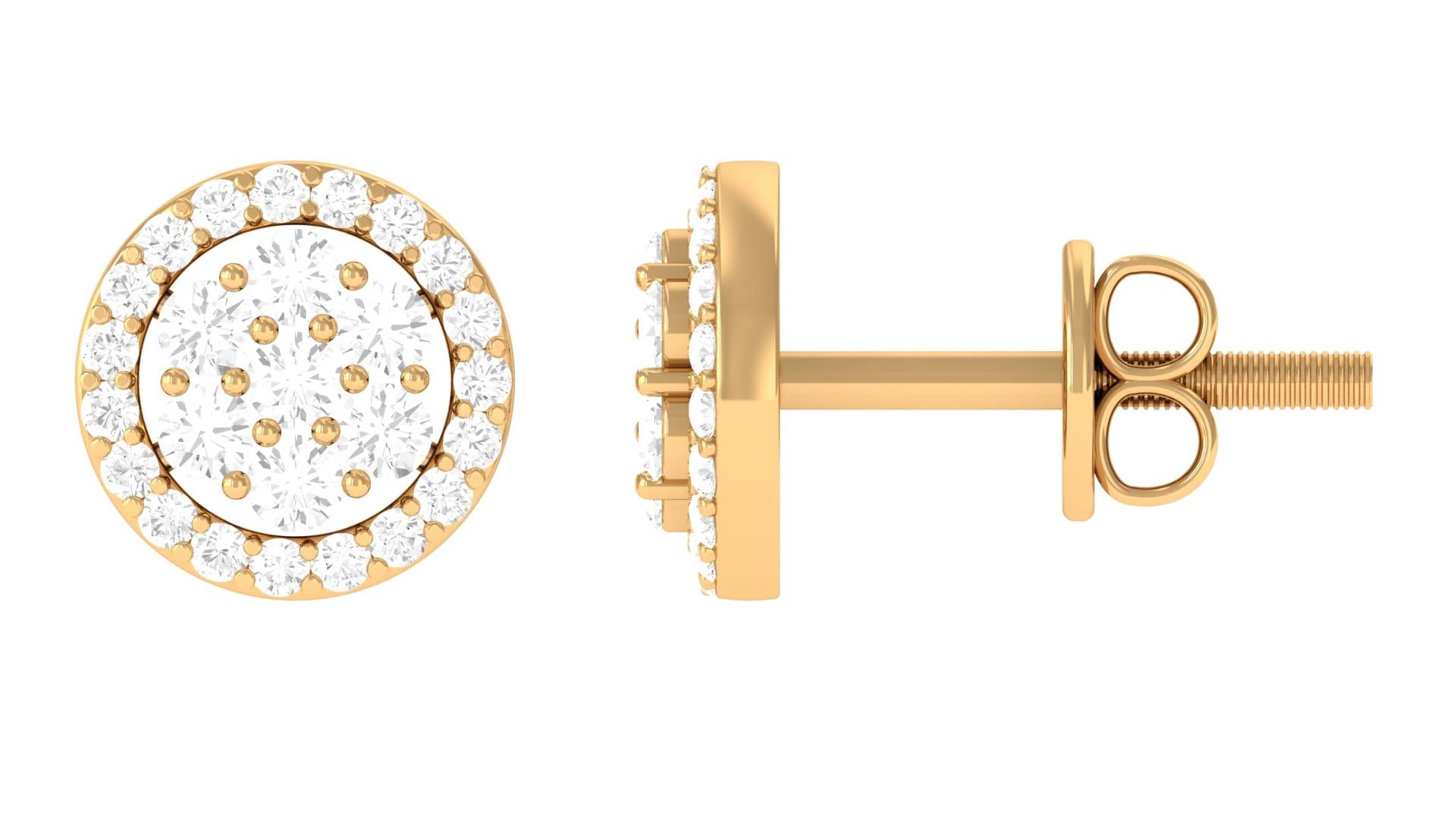 14K Solid Gold White Topaz Halo Stud Earrings for Women - April Birthstone Jewelry, Genuine Topaz Cluster Earrings, Elegant & Glitzy Gift for Birthday, Anniversary & Special Occasions