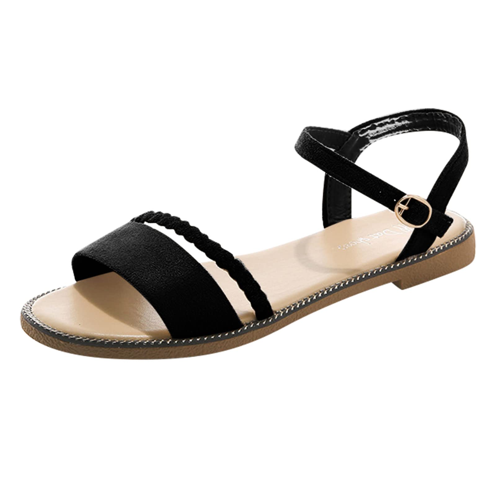 Women's Casual Flat Sandals with Suede Buckle Strap - Comfortable One-Word Belt Design for Girls & Women - Perfect for Beach, Vacation & Everyday Wear