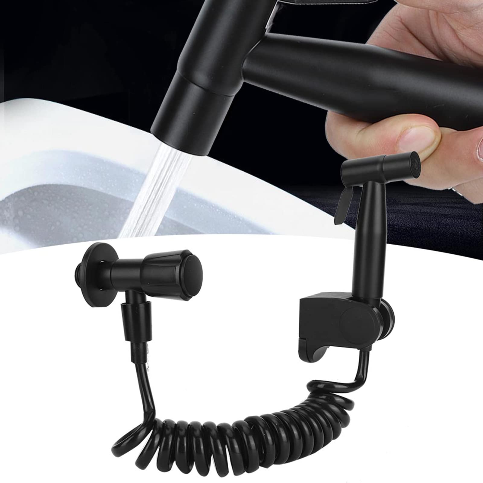 Stainless Steel G1/2 Thread Handheld Bidet Sprayer Kit with Feminine Wash & Hose - Black Bathroom Accessory for Toilet & Personal Hygiene Cleaning
