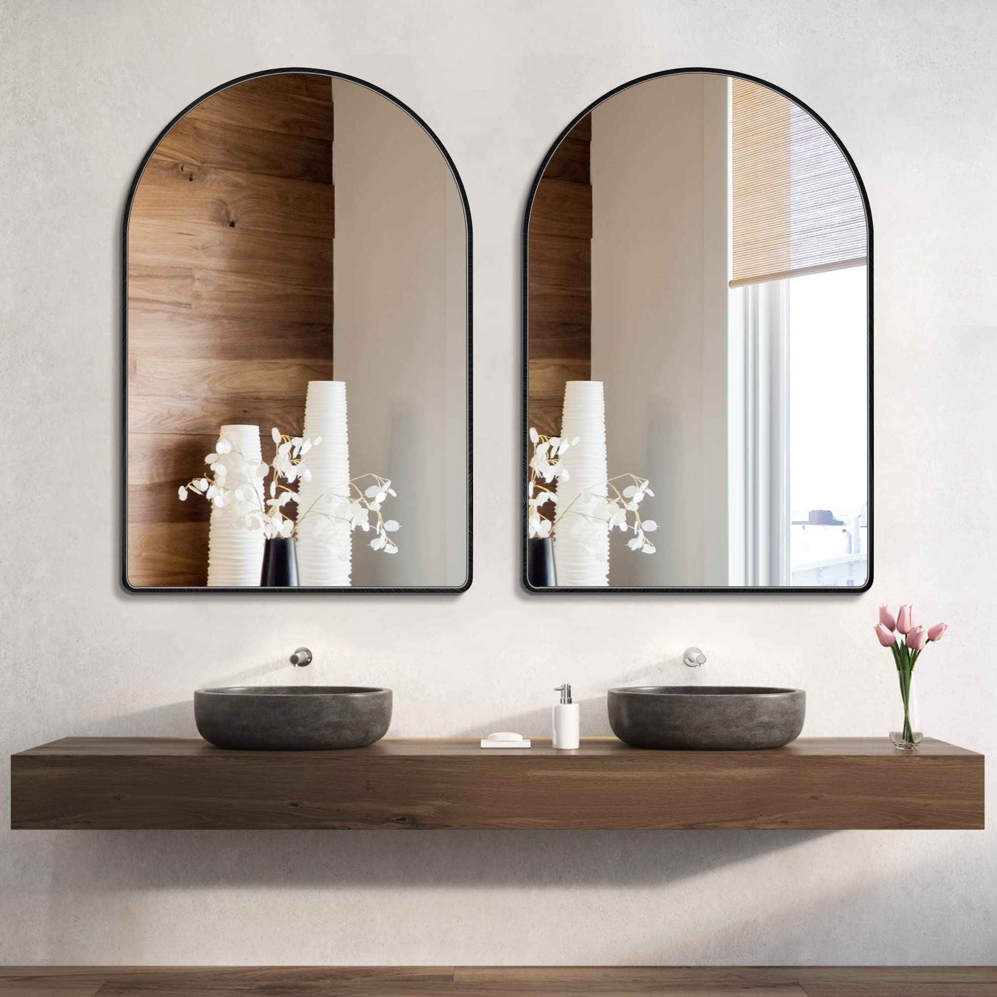 24x36 Inch Black Arched Wall Mirror - Brushed Metal Frame Bathroom Vanity Mirror for Living Room, Bedroom & Entryway Decor - Elegant Wall Mounted Mirror for Home & Office Use