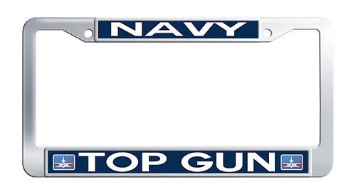 Top Gun Navy License Plate Frame - Stainless Steel Auto Tag Holder for Cars & Trucks - Durable & Rustproof for Outdoor Use