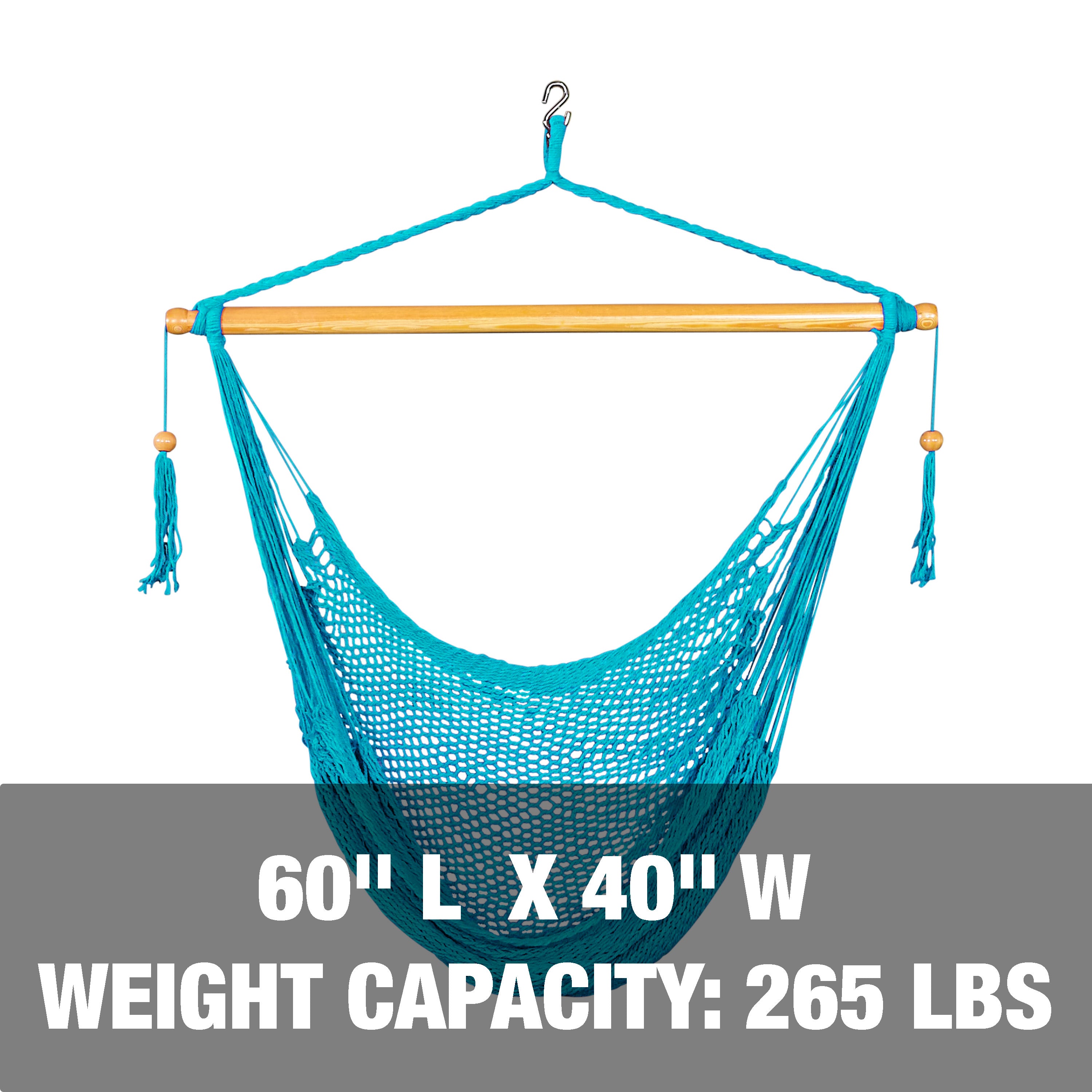 Bliss Hammocks BHC 412LB Island Rope Hammock Chair with Spreader Bar & Hanging Hardware - 40 Inch Wide, 265 LB Weight Capacity - Light Blue - Perfect for Backyard, Patio, Porch, and Indoor Relaxation