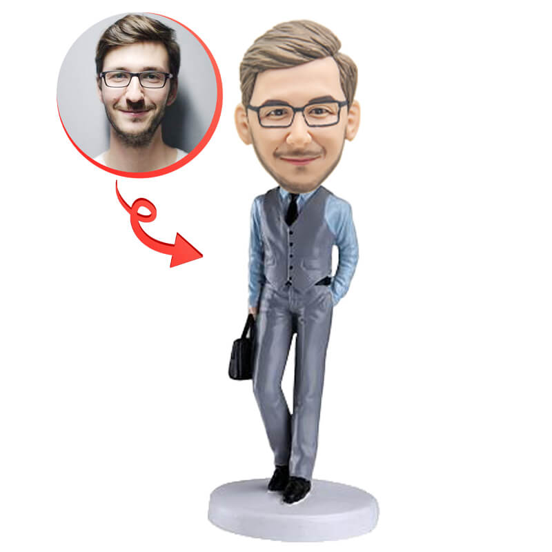 Custom Businessman with Briefcase Bobblehead - Personalized Office Desk Decor & Corporate Gift for Professionals