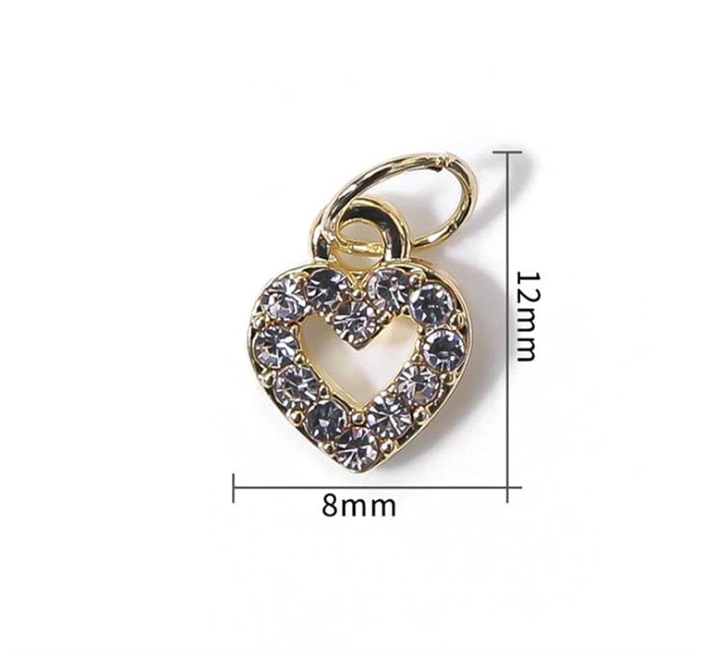 10pcs 3D Gold Heart Dangle Nail Charms - Alloy Glitter Rhinestone Nail Jewelry Pendants for Acrylic Nails - Perfect for Nail Art, Manicures & Special Occasions