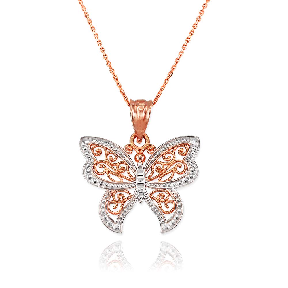 14K Rose Gold Filigree Butterfly Charm Necklace for Women - Elegant Jewelry Gift for Birthday, Anniversary & Valentine's Day - Perfect for Everyday Wear & Special Occasions