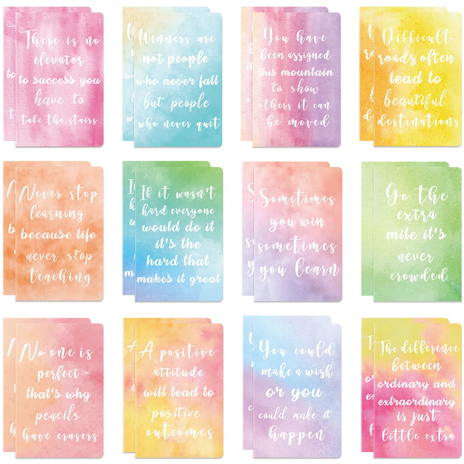 Outus 24-Pack Mini Motivational Notebooks - Inspirational Pocket Notepads for School, Office & Travel - 12 Stylish Designs (3.5