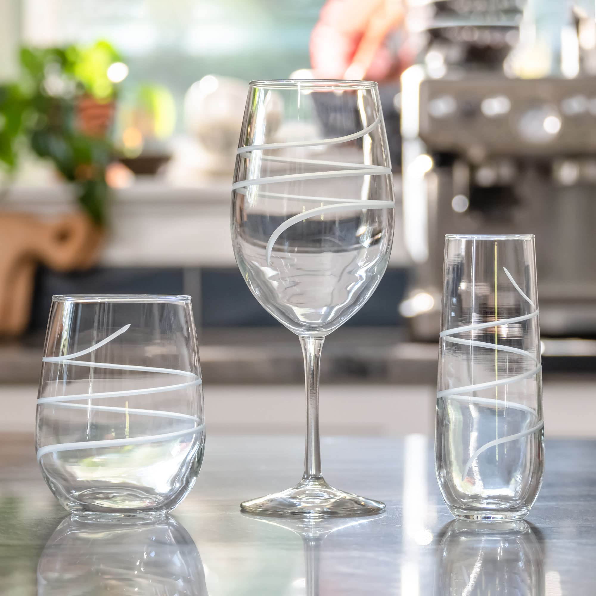 Premium Rolf Glass Twist Stemless Wine Tumbler Set of 4 - 17oz Lead-Free Etched Glasses for Red & White Wine | Made in USA | Elegant for Dinner Parties, Weddings & Home Entertaining