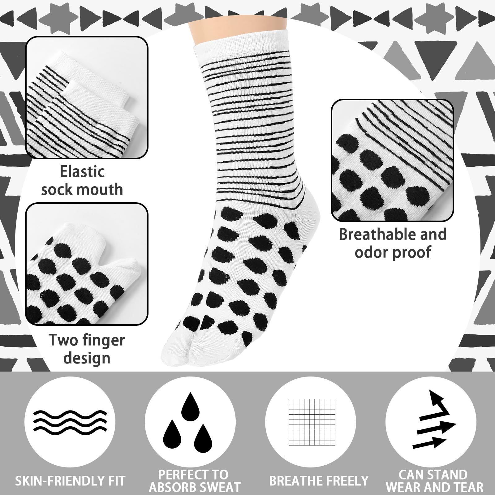 6 Pairs Men's Tabi Socks - Breathable Cotton Split Toe Socks for Flip Flops & Athletic Wear | Comfortable & Moisture Wicking | Perfect for Yoga, Running & Casual Use