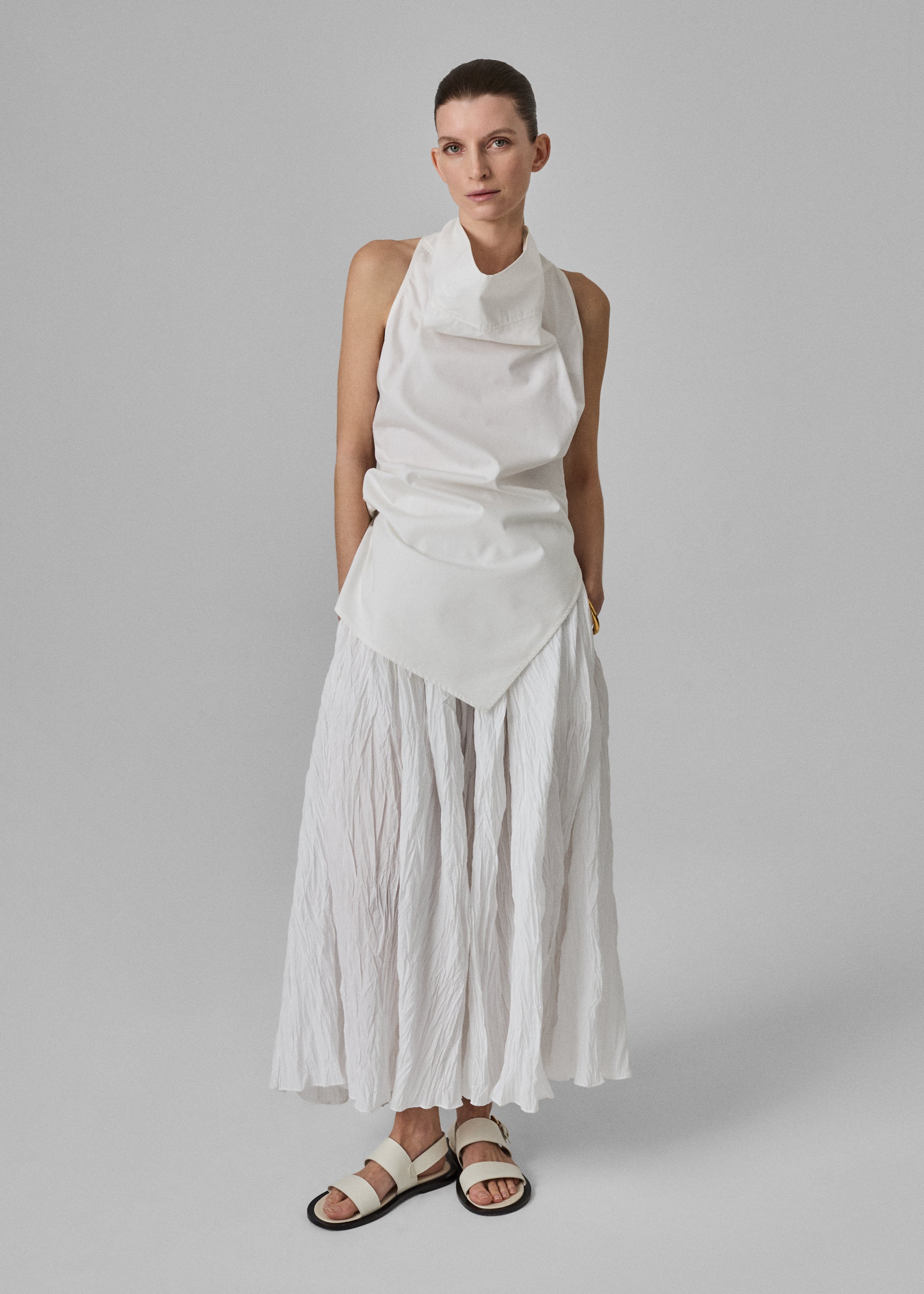 Crinkled Cotton Plissé Skirt in Optic White - Stylish Summer Midi Skirt for Women, Perfect for Beach Vacations, Brunch Dates & Casual Outings