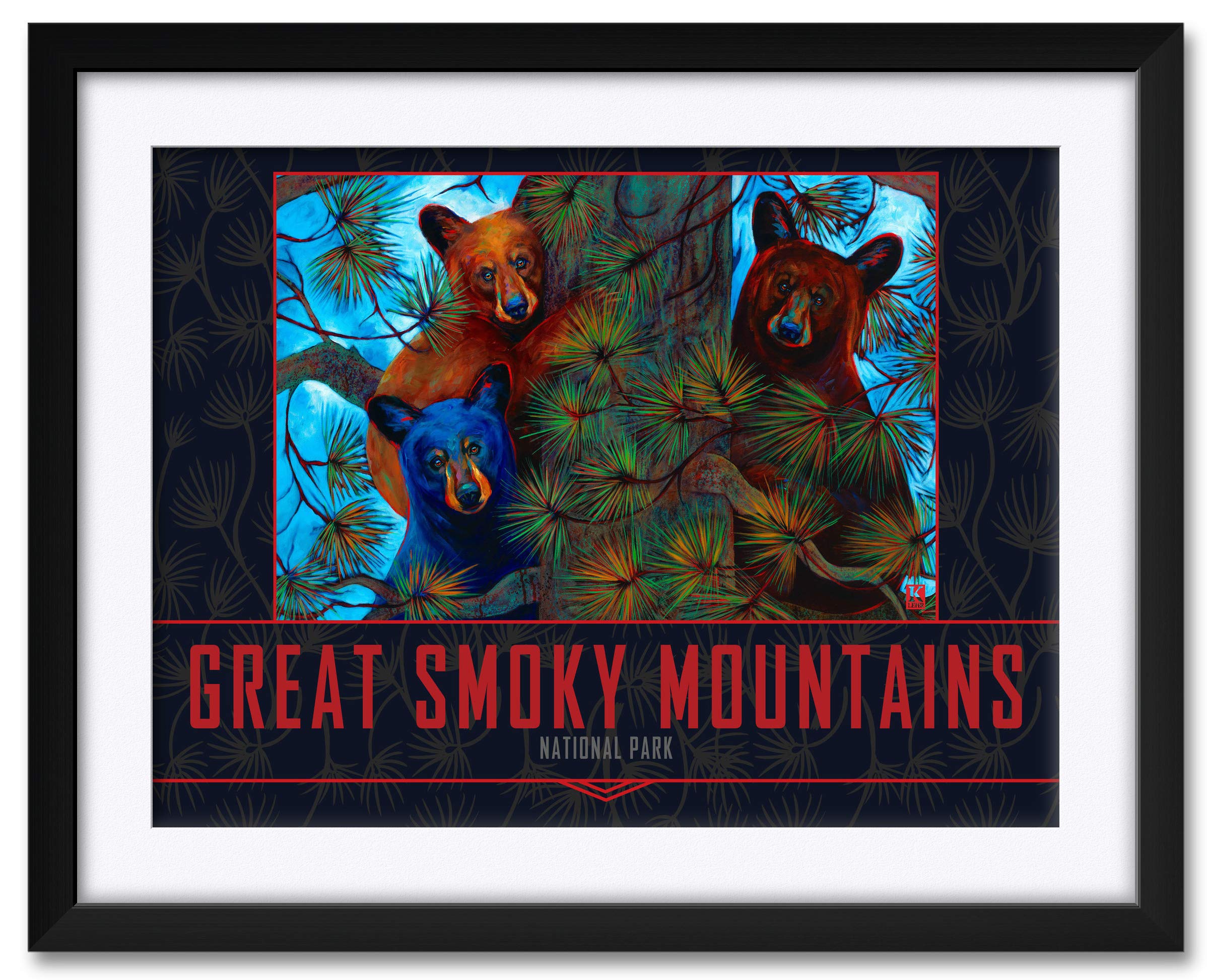 Professionally Framed Smoky Mountains Bear Tree Trio Oil Painting Art Print - 24x30 Inch Wall Decor for Living Room, Cabin & Office