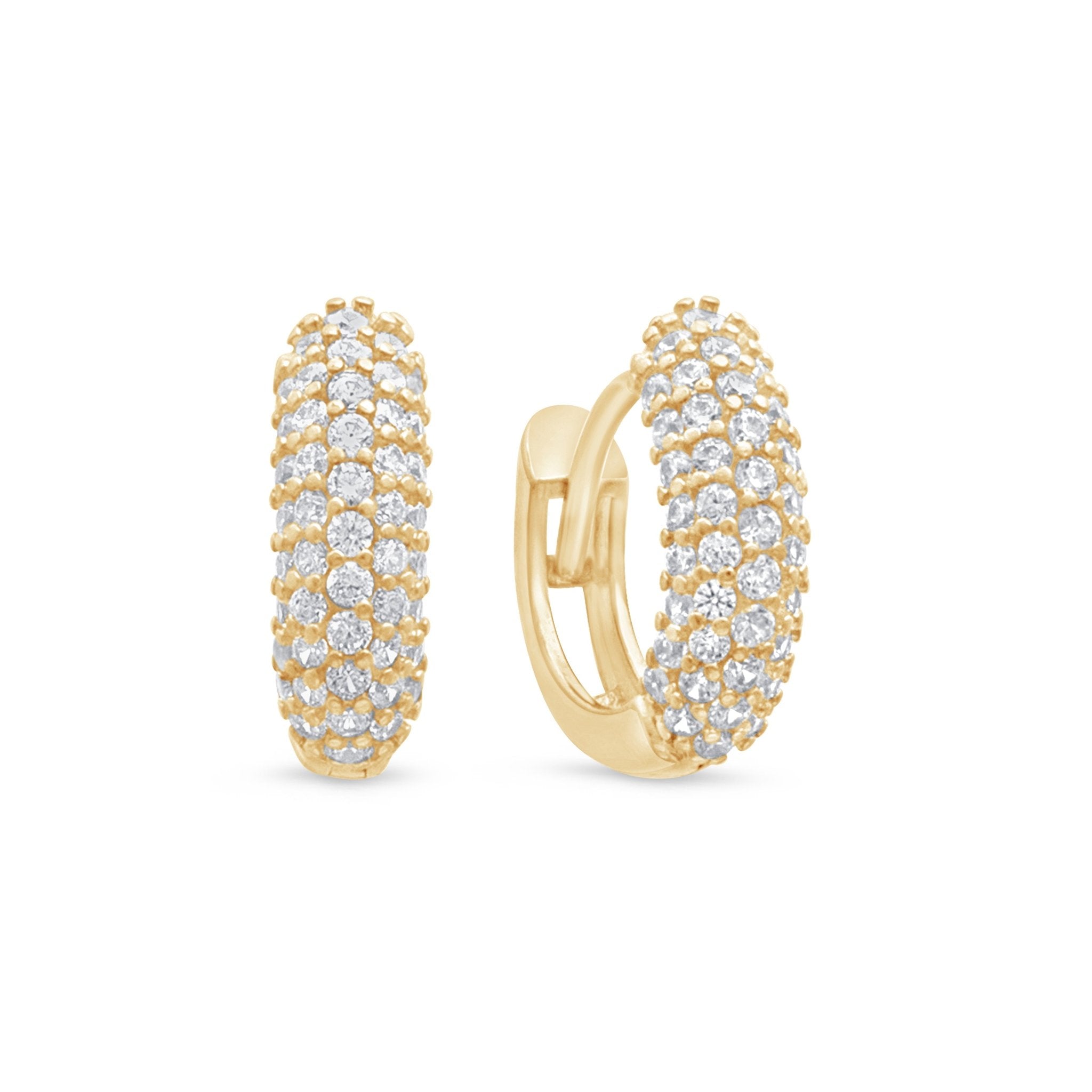 14K Solid Yellow Gold Five Row Pavé Bubble Huggie Earrings - Elegant & Dainty Hoop Earrings for Women, Perfect for Parties, Weddings & Everyday Wear