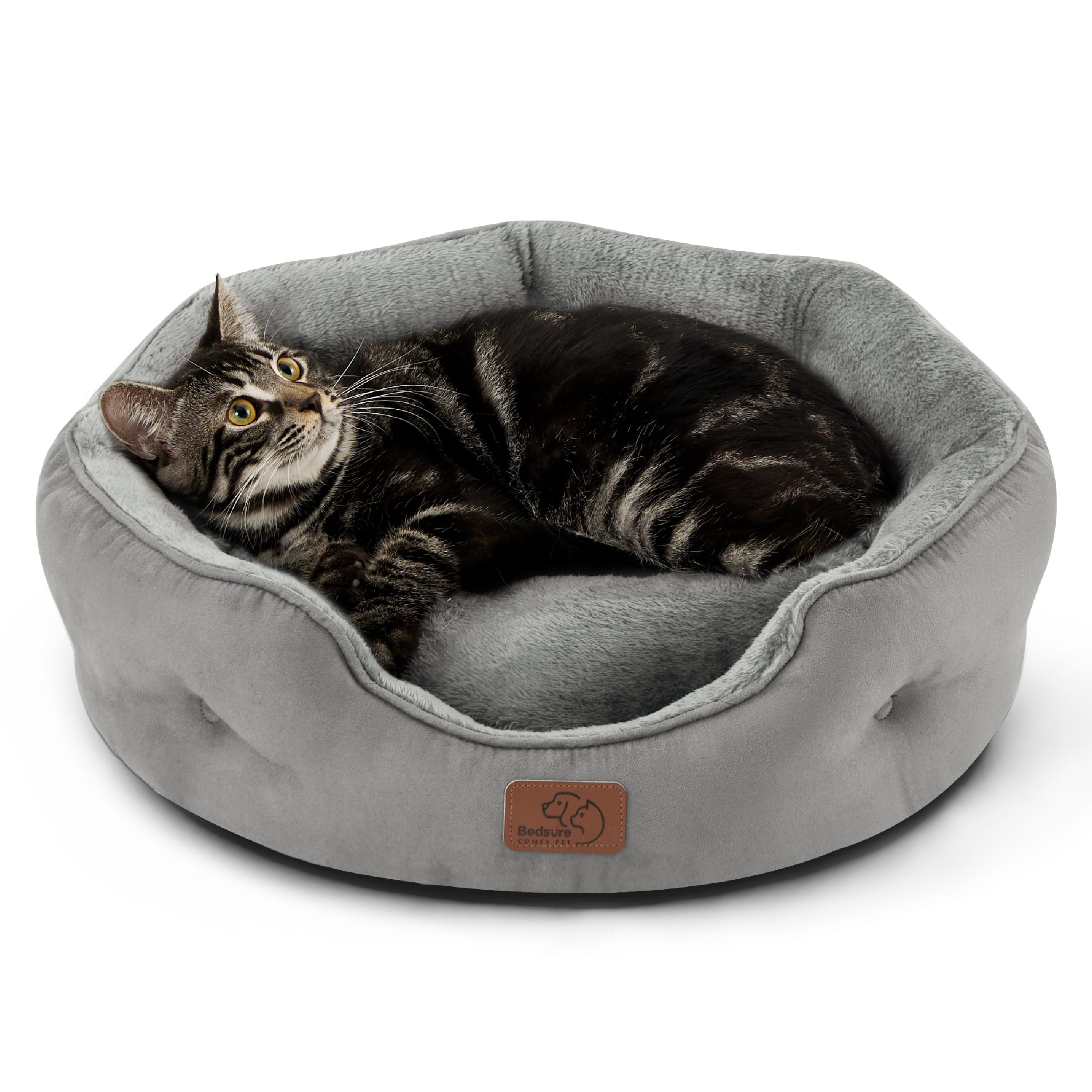 Bedsure Washable Round Pet Bed for Small Dogs & Cats - 20 Inch Non-Slip Orthopedic Dog Bed & Cozy Cat Bed for Puppies & Kittens - Perfect for Indoor Use in Living Room, Bedroom or Pet Crate (Grey)