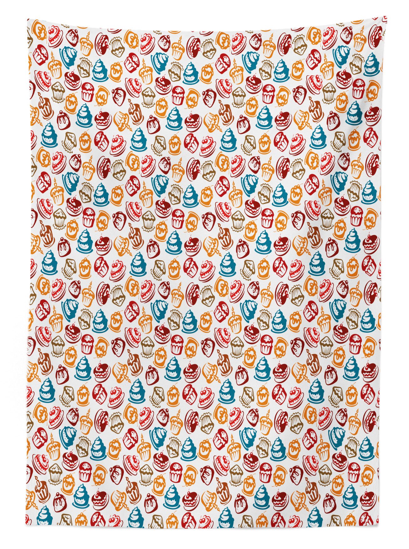 Ambesonne Waterproof Outdoor Tablecloth - Cupcake, Cake, Cream, Cherry & Candle Art Print - 58